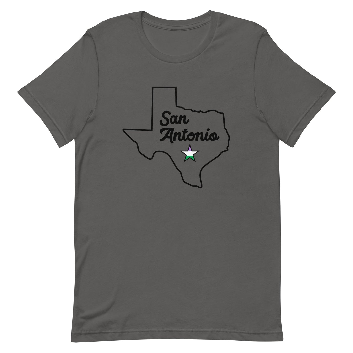 San Antonio Texas Genderqueer Star T-shirt Asphalt Genderqueer unisex-staple-t-shirt-asphalt-front-63b773a50460d