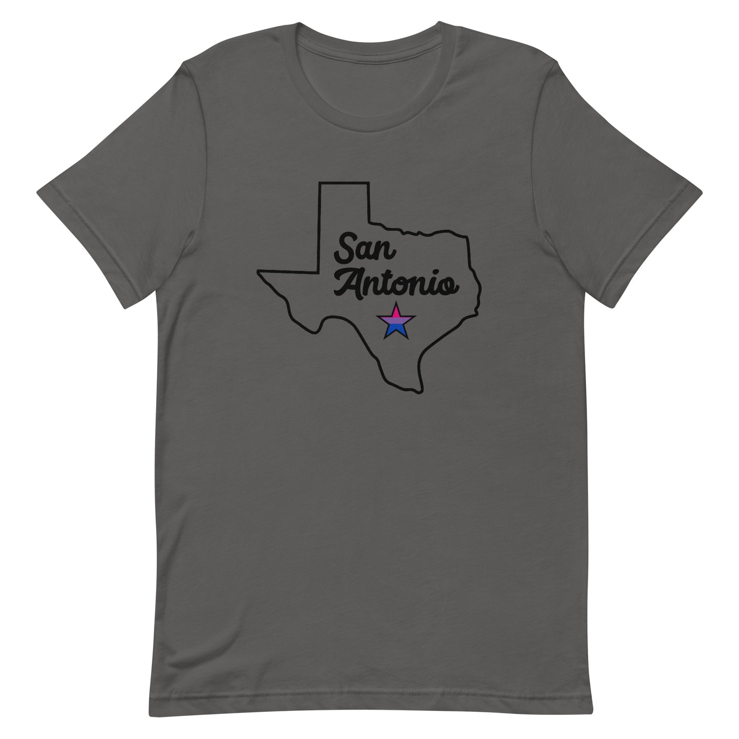 San Antonio Texas Bisexual Star Tee Asphalt Bisexual unisex-staple-t-shirt-asphalt-front-63b77ecae1ab2