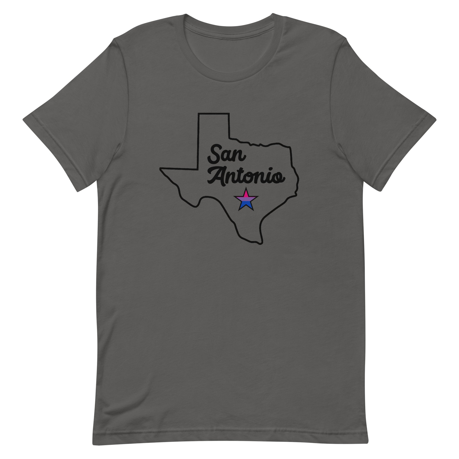 San Antonio Texas Bisexual Star Tee Asphalt Bisexual unisex-staple-t-shirt-asphalt-front-63b77ecae1ab2