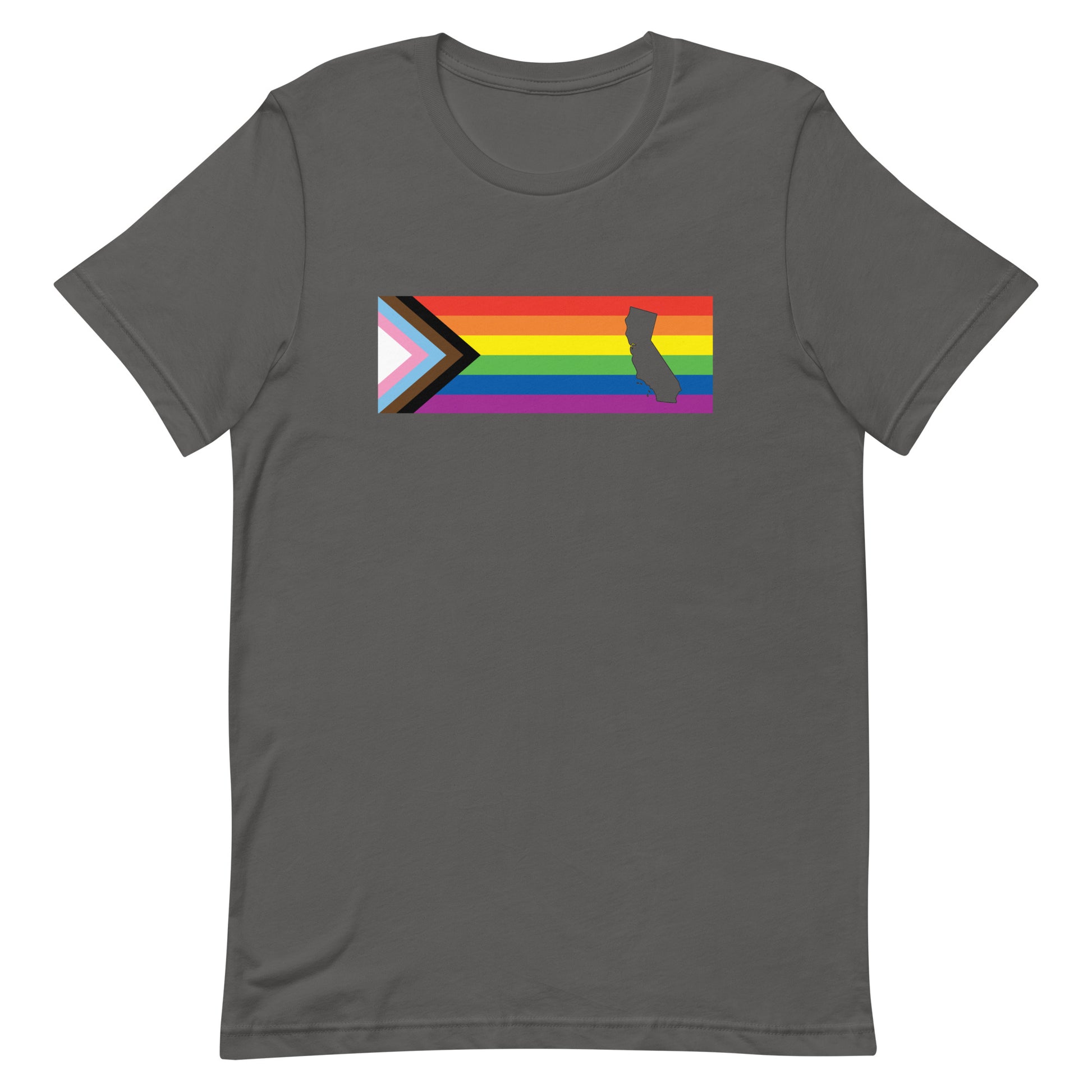 LGBTQ Progress California Tee - Daniel Quasar Asphalt unisex-staple-t-shirt-asphalt-front-63b9dc2dcc6a1