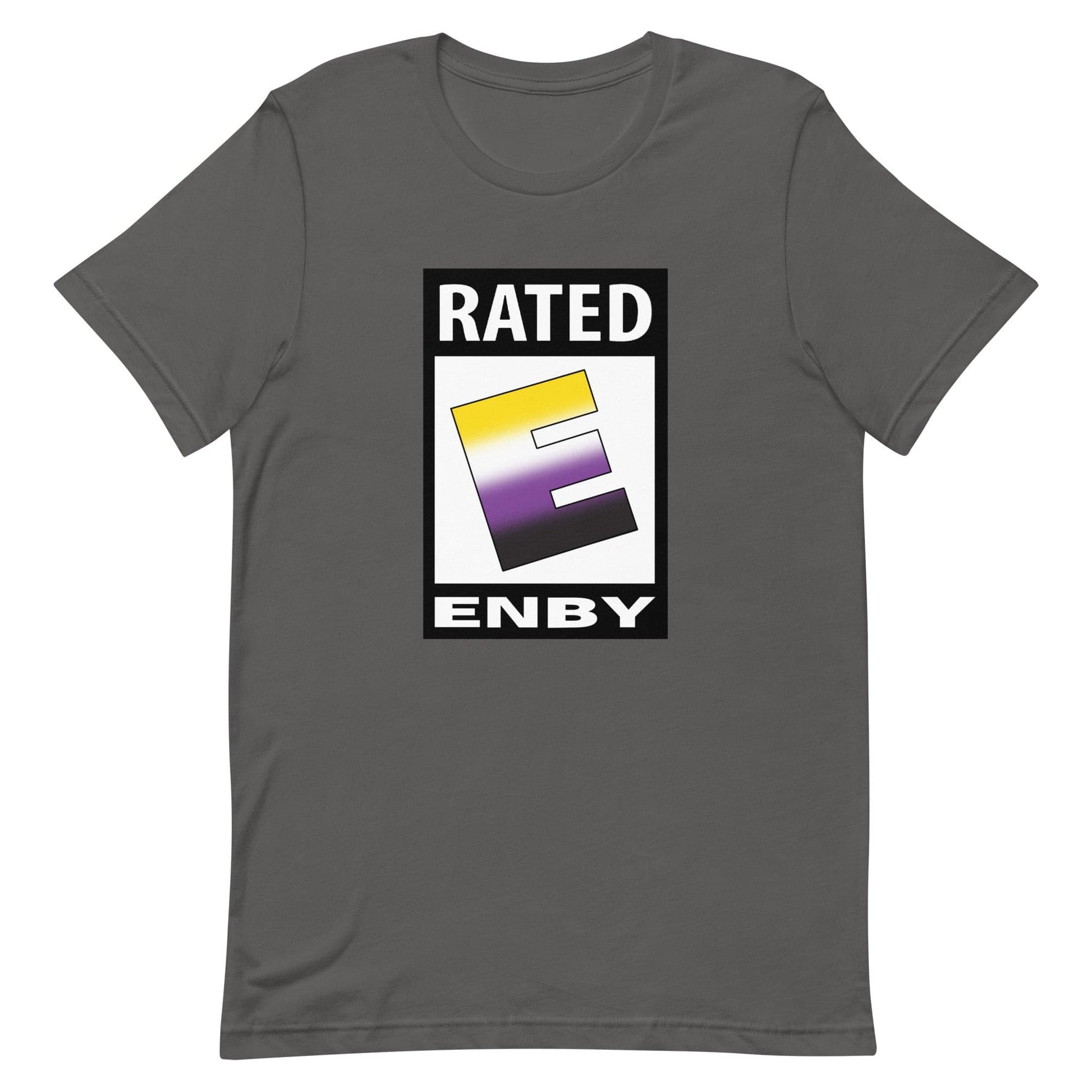 Nonbinary Enby Pride T-Shirt - Rated E For Enby Asphalt Nonbinary unisex-staple-t-shirt-asphalt-front-63ed3702efca4