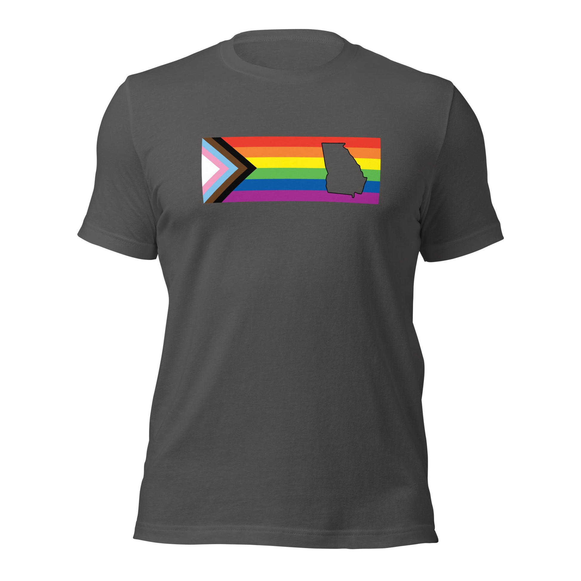 LGBTQ Progress Georgia Tee - Daniel Quasar Asphalt Pride unisex-staple-t-shirt-asphalt-front-640aa0df7f80b