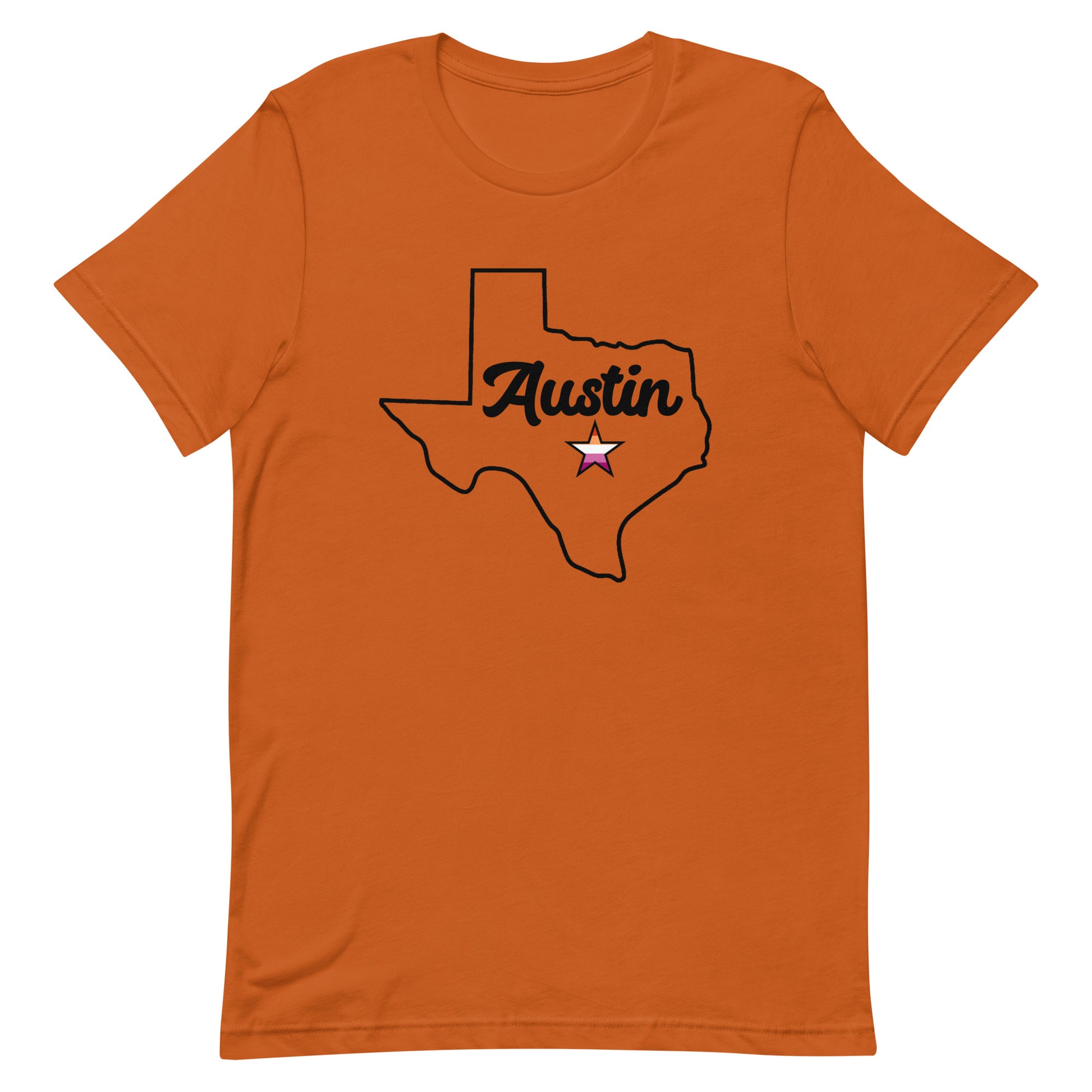 Austin Texas Lesbian Star Tee Autumn Lesbian unisex-staple-t-shirt-autumn-front-63b4ccd38a920