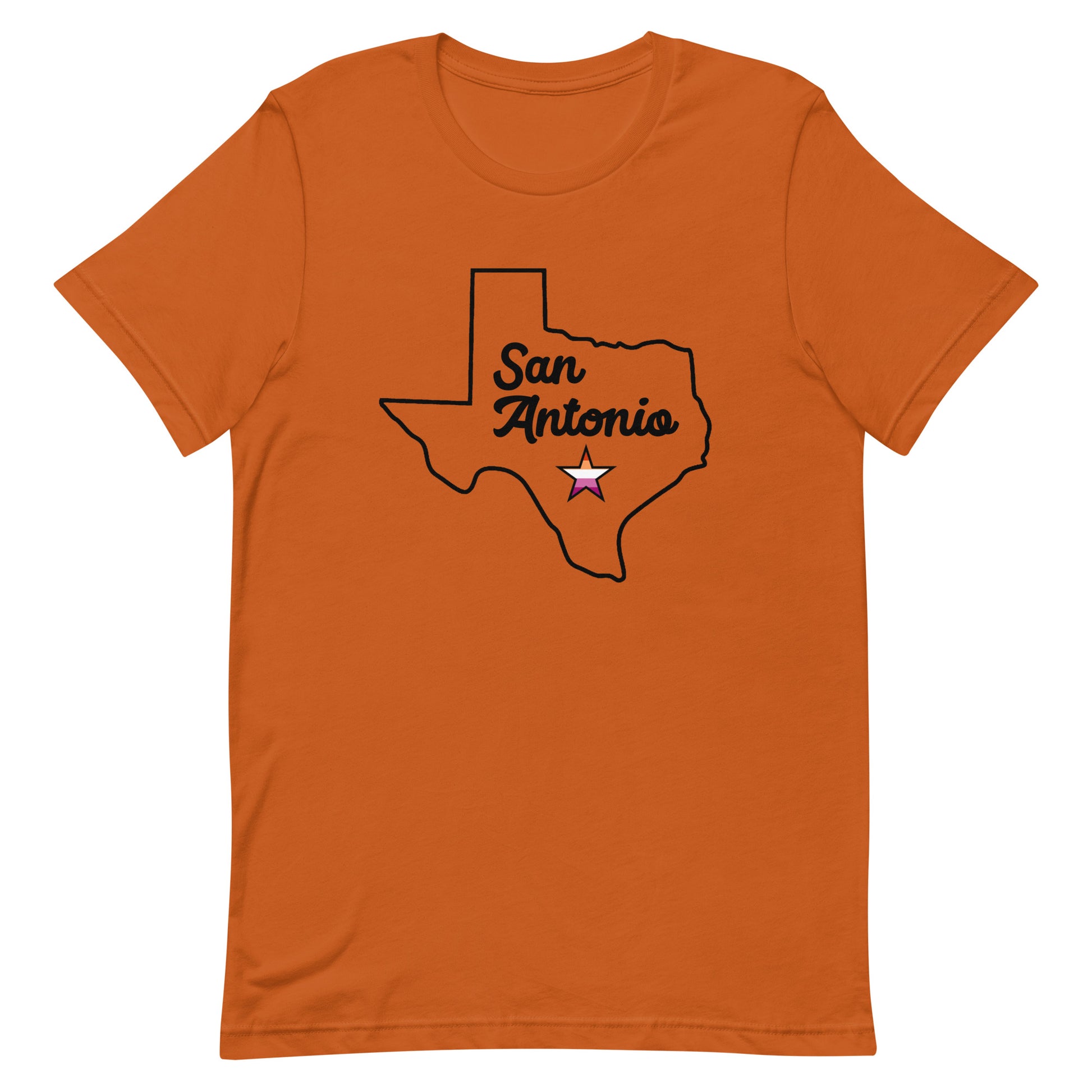 San Antonio Texas Lesbian Star Tshirt Autumn Lesbian unisex-staple-t-shirt-autumn-front-63b7710ebb262