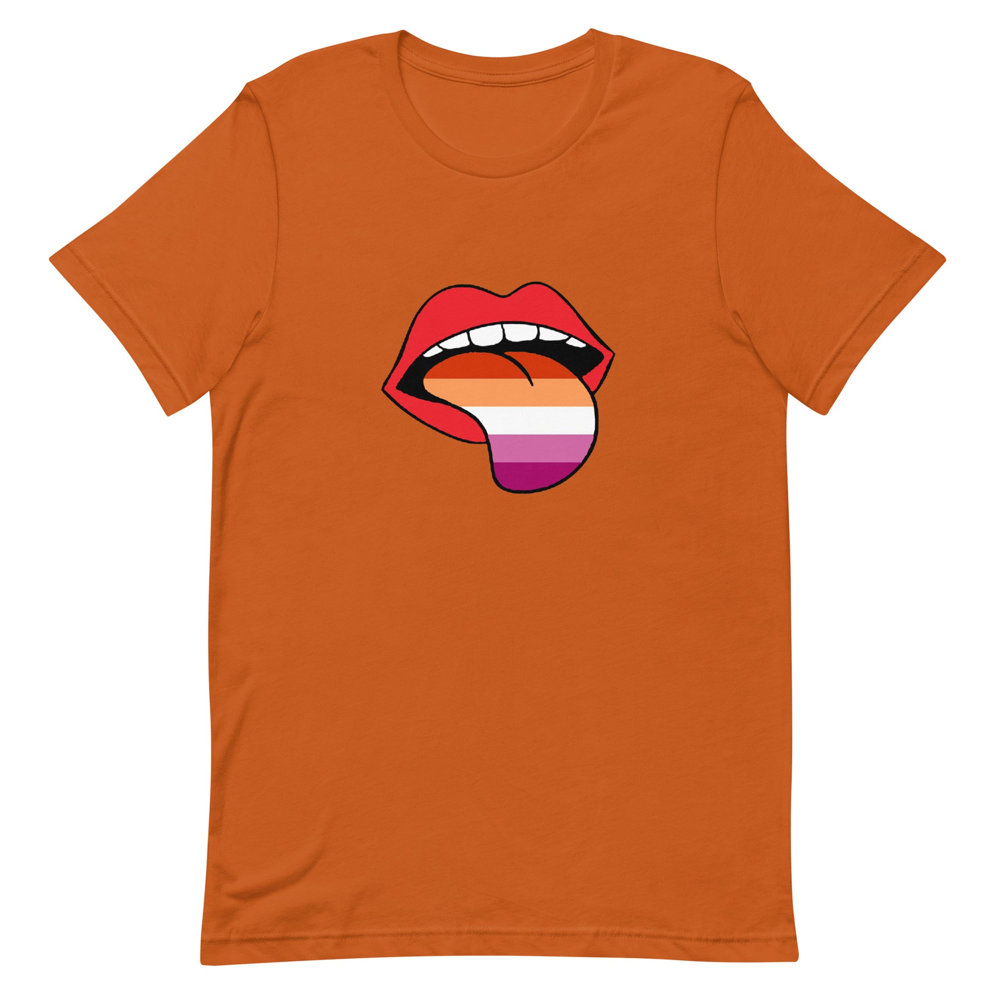 Lesbian Pride T-Shirt - Tongue Autumn Lesbian unisex-staple-t-shirt-autumn-front-63ba2093aee76