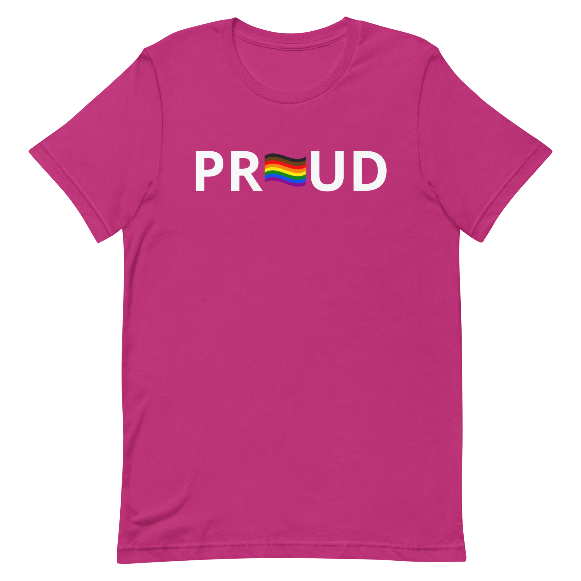 LGBTQ Pride T-Shirt - 8 Stripe "Proud" Berry Pride unisex-staple-t-shirt-berry-front-6312c77118c64