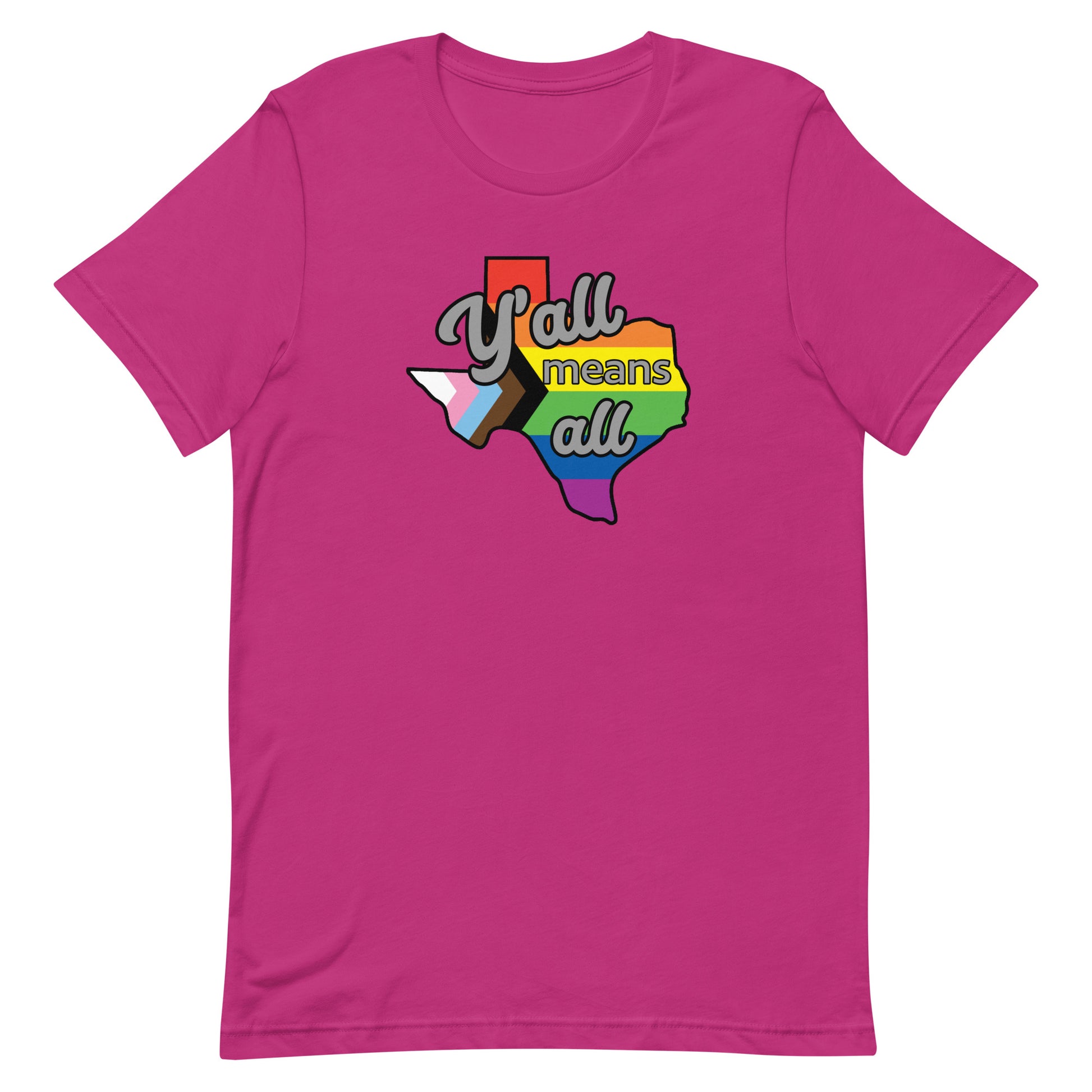 LGBTQ Pride T-Shirt - Yall Means All Texas Berry Pride unisex-staple-t-shirt-berry-front-63b4d432c2652