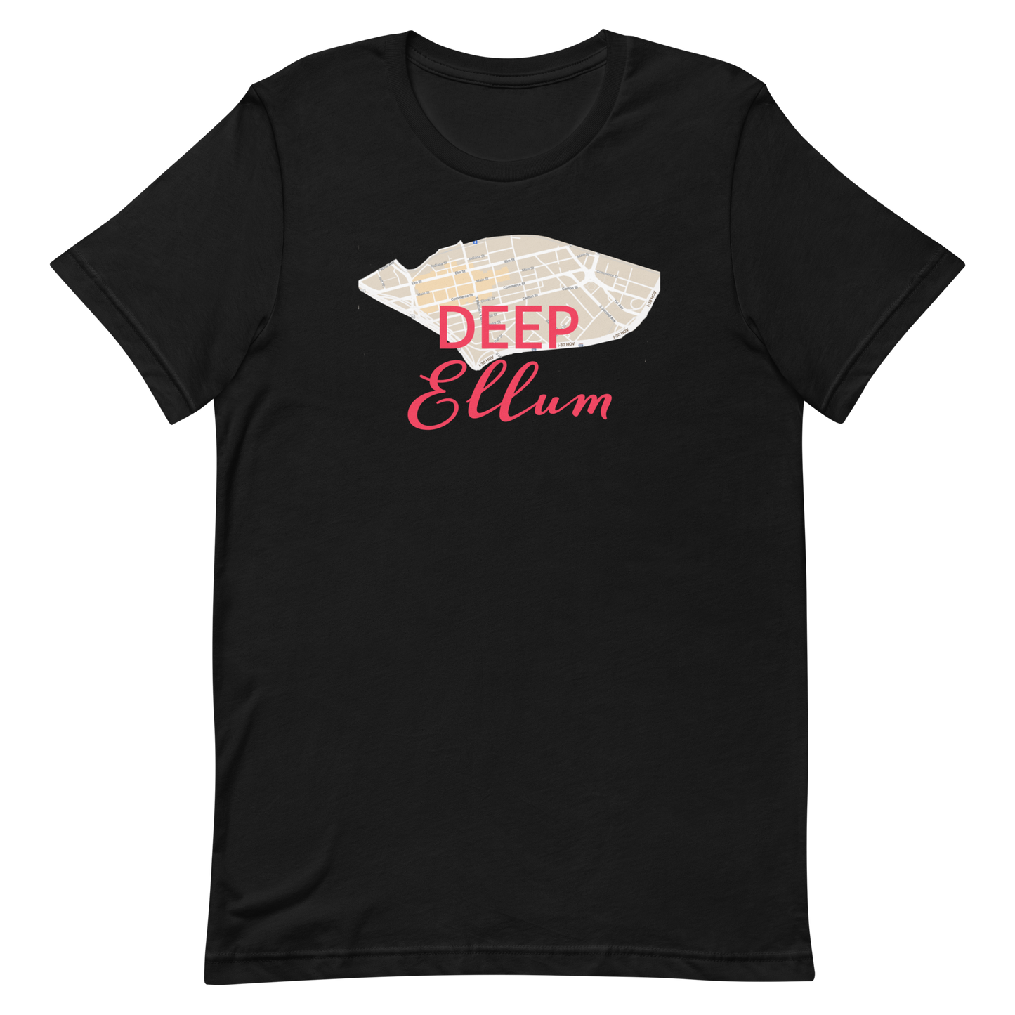 Deep Ellum Street Map Tee Black Texas unisex-staple-t-shirt-black-front-63602b73181ef