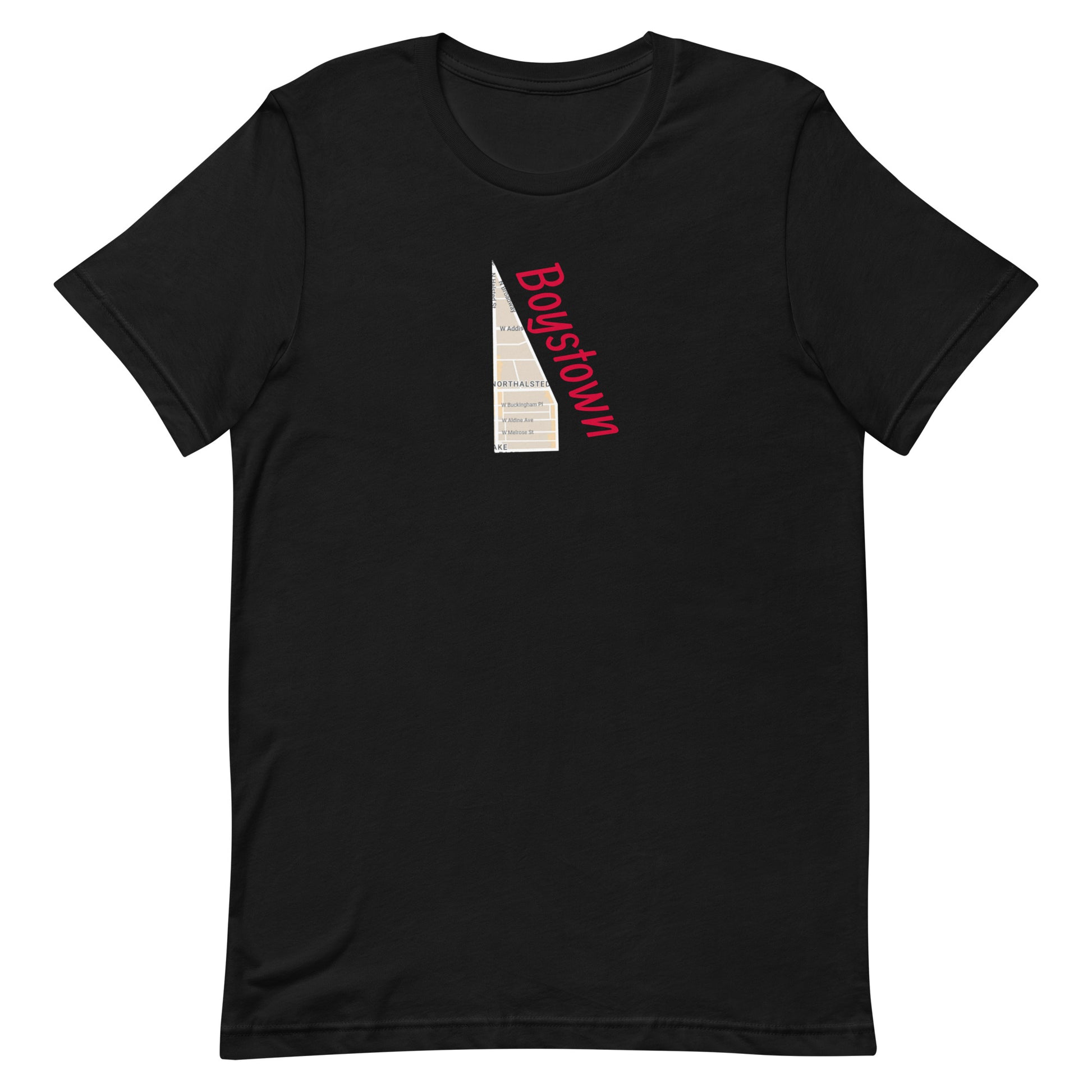 Chicago Boystown Street Map Tee Black unisex-staple-t-shirt-black-front-63b4e2b217273