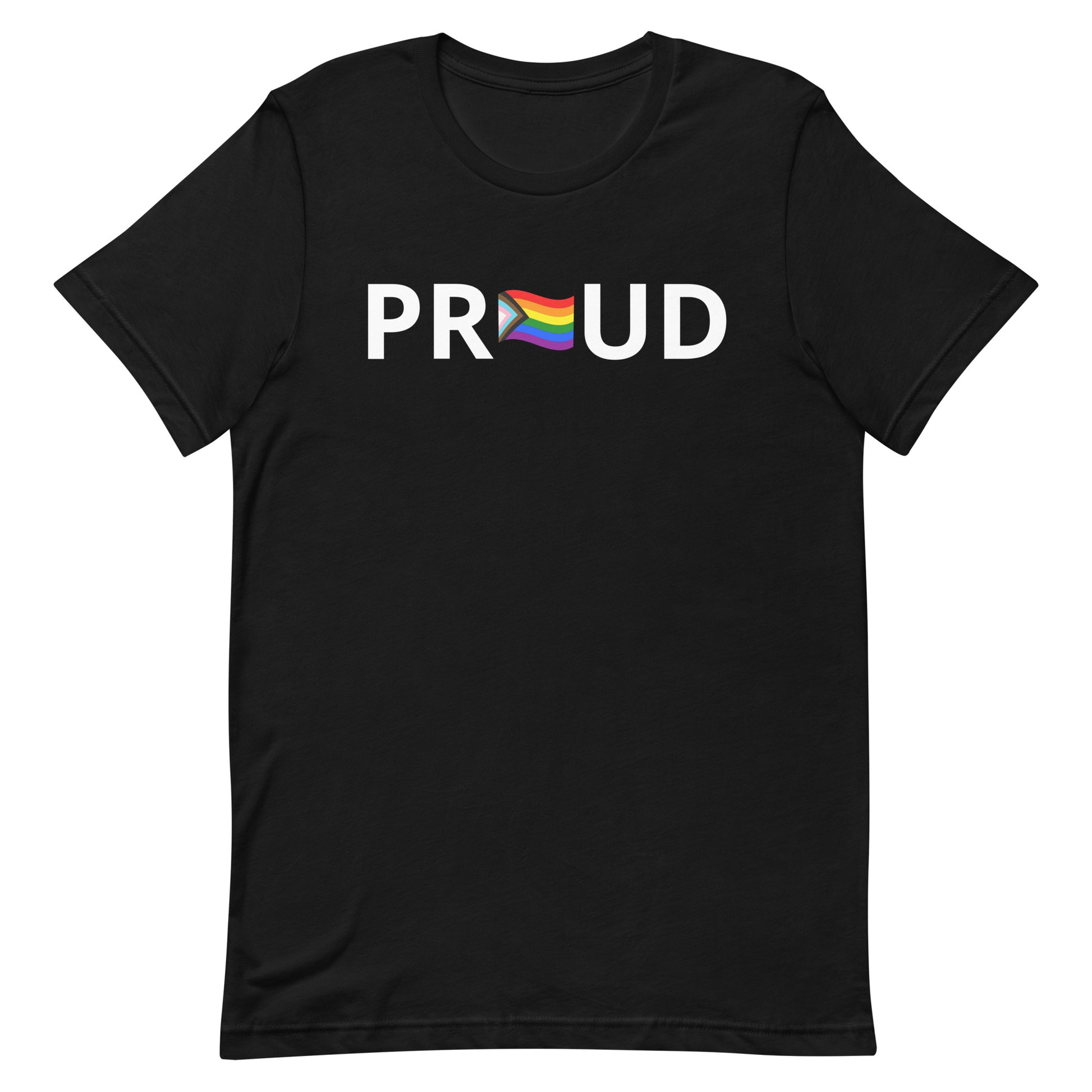 LGBTQ Pride T-Shirt - Progress Pride Proud Black Pride unisex-staple-t-shirt-black-front-63b9da21c70f9