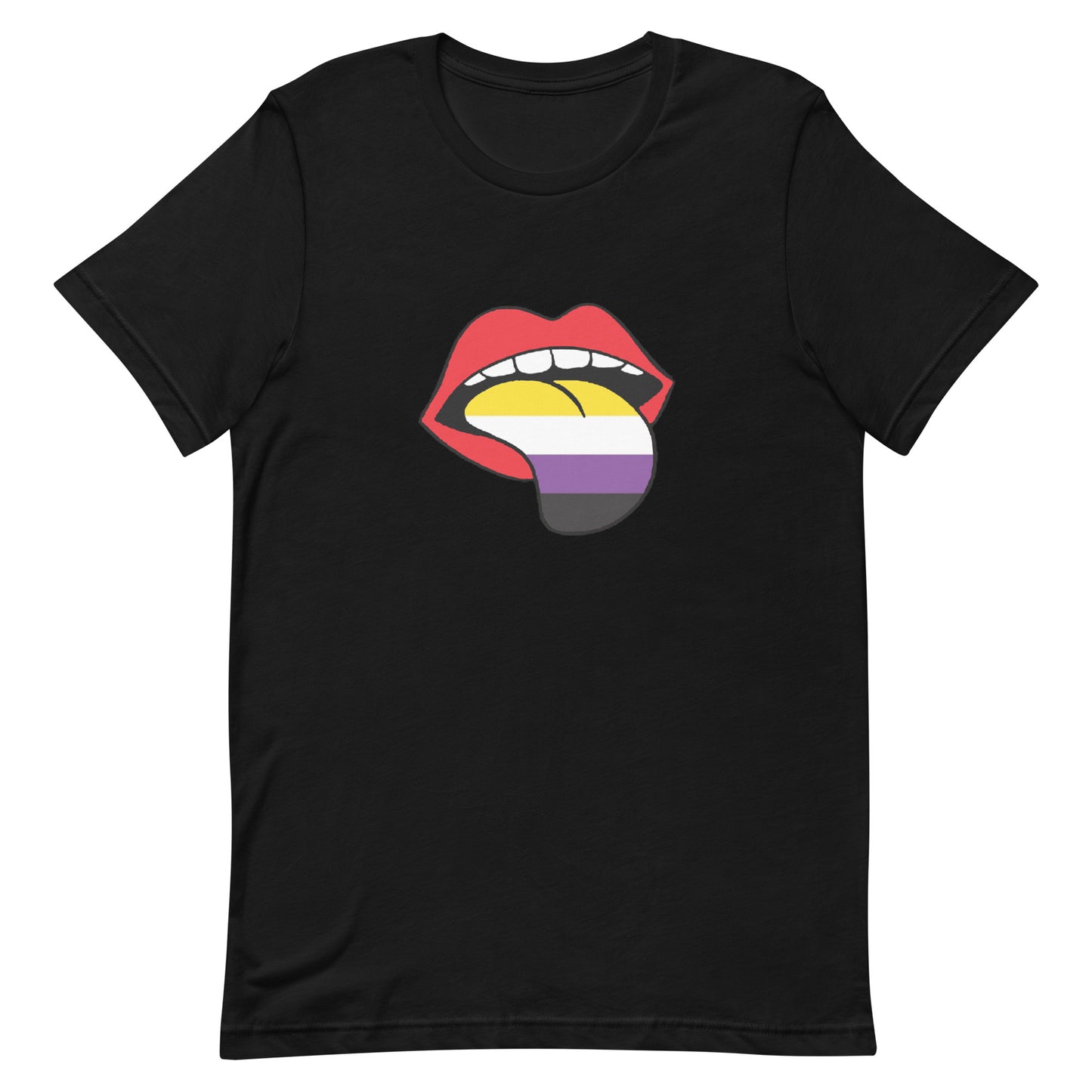 Nonbinary Enby Pride T-Shirt - Tongue Black Nonbinary unisex-staple-t-shirt-black-front-63ba227669f3d