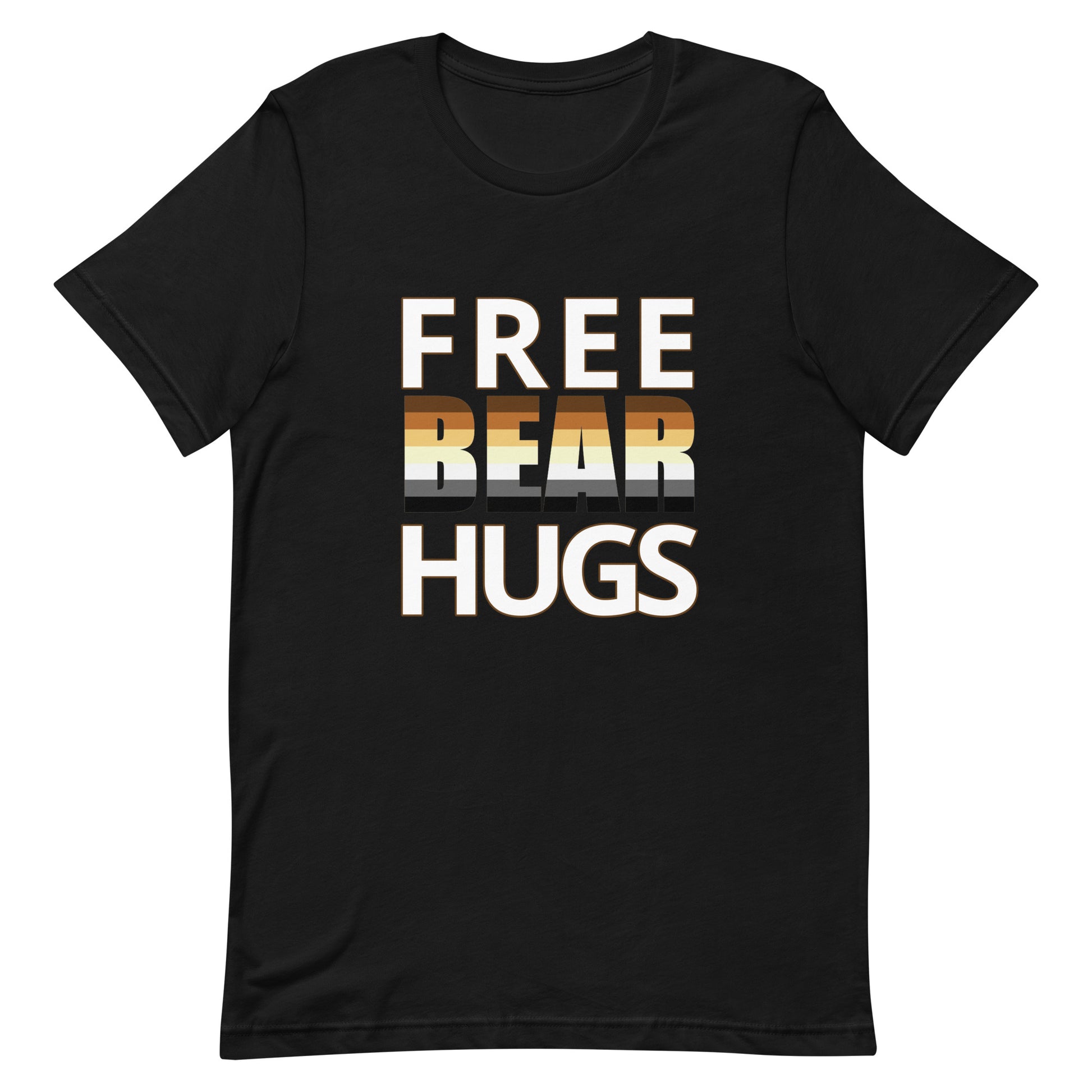 Gay Bear Pride Shirt - Free Bear Hugs Black unisex-staple-t-shirt-black-front-63eafa97513a1