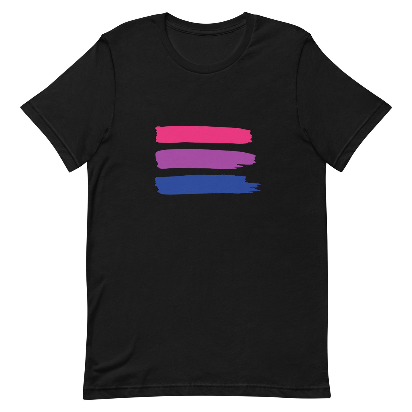 Bisexual Bi Pride Shirt with Paint Stripes Black Bisexual unisex-staple-t-shirt-black-front-63ec3ca96d673