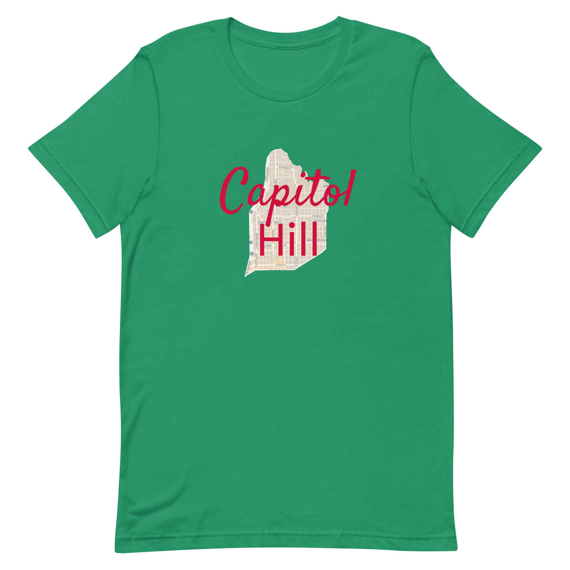 Seattle Washington Capitol Hill Street Map T-shirt Kelly unisex-staple-t-shirt-kelly-front-63b4e8fb89462