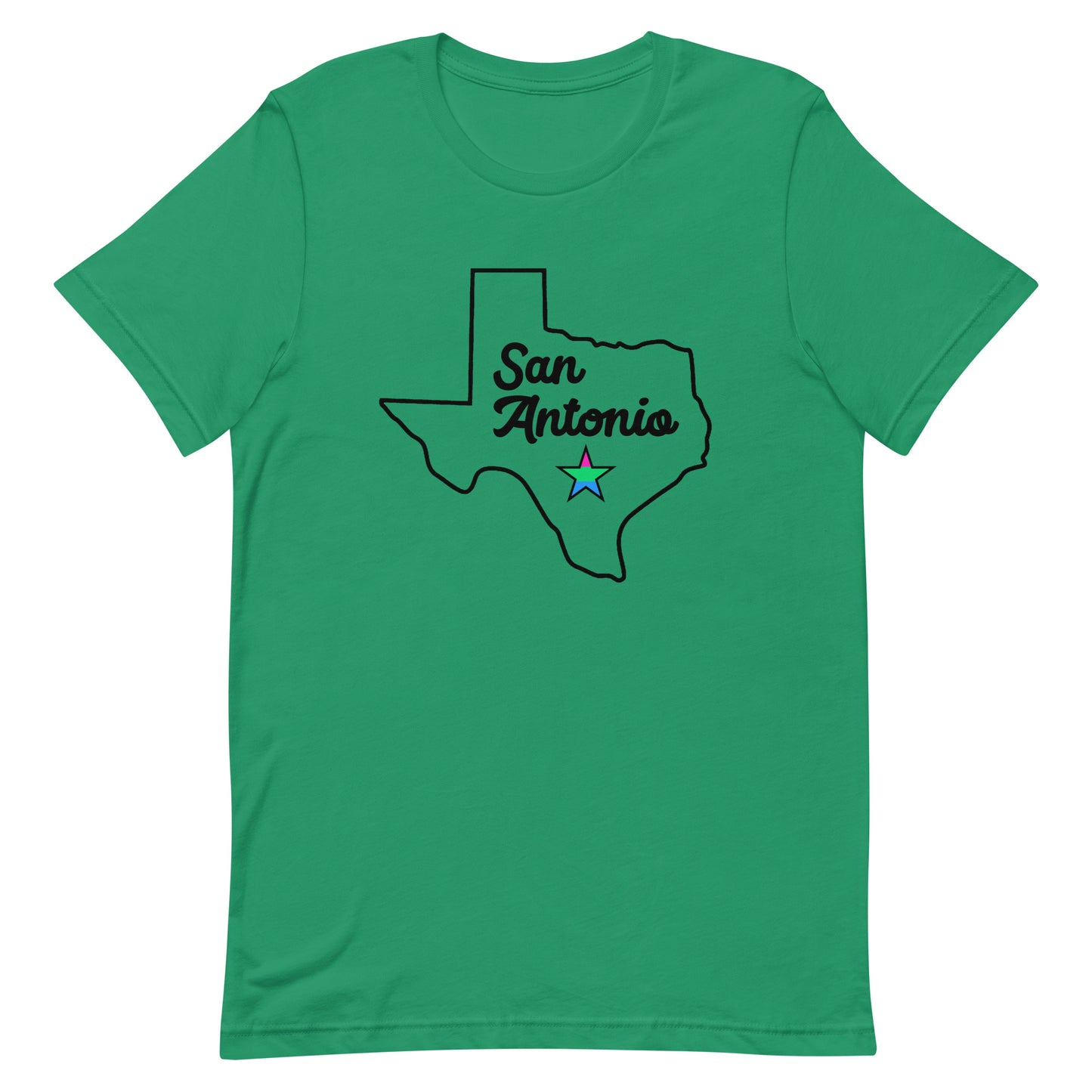 San Antonio Texas Polysexual Star Tee Kelly Polysexual unisex-staple-t-shirt-kelly-front-63b635aad03ee