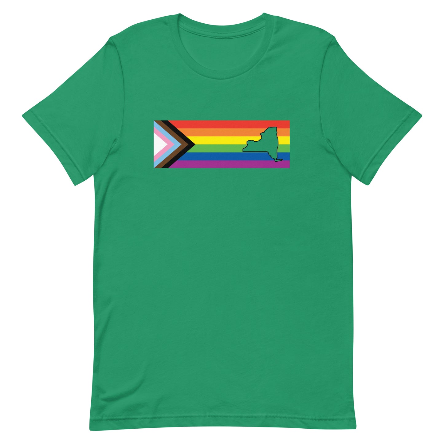 LGBTQ Progress Pride Flag New York T-shirt - Daniel Quasar Kelly unisex-staple-t-shirt-kelly-front-63b9e3686d506