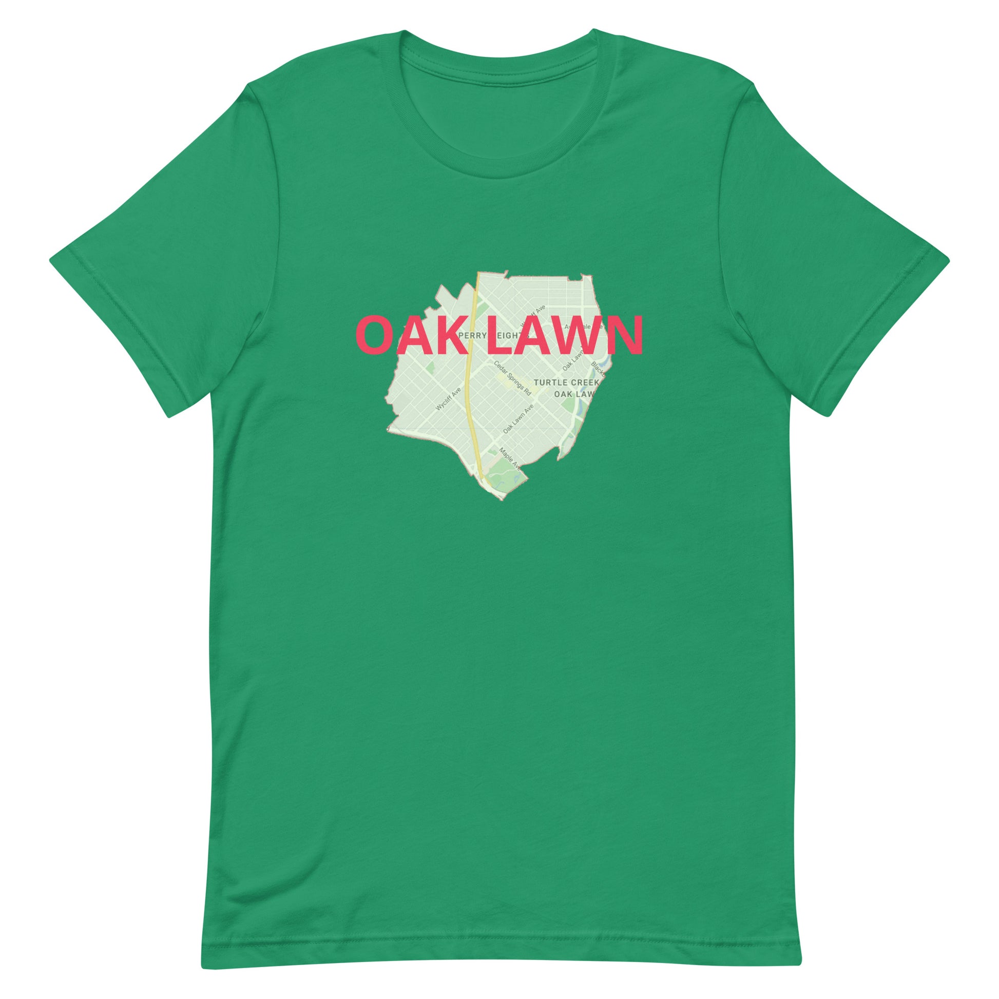 Dallas Texas Oak Lawn Street Map Tee Shirt - Dallas Texas Kelly unisex-staple-t-shirt-kelly-front-63ba2ef3737e9