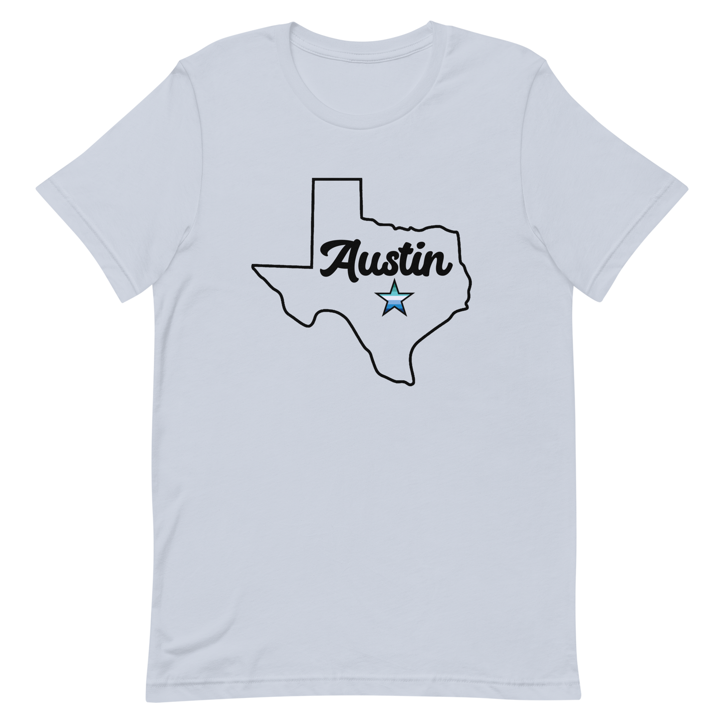 Austin Texas Gay Star Tee Light Blue Gay unisex-staple-t-shirt-light-blue-front-6361df4072a91