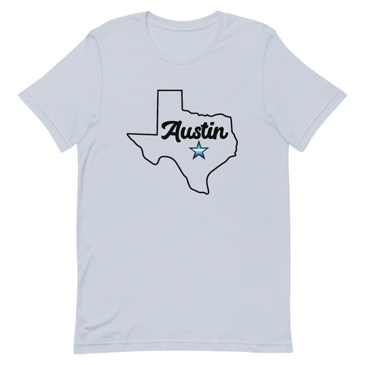 Austin Texas Gay Star Tee Light Blue Gay unisex-staple-t-shirt-light-blue-front-6361df4072a91