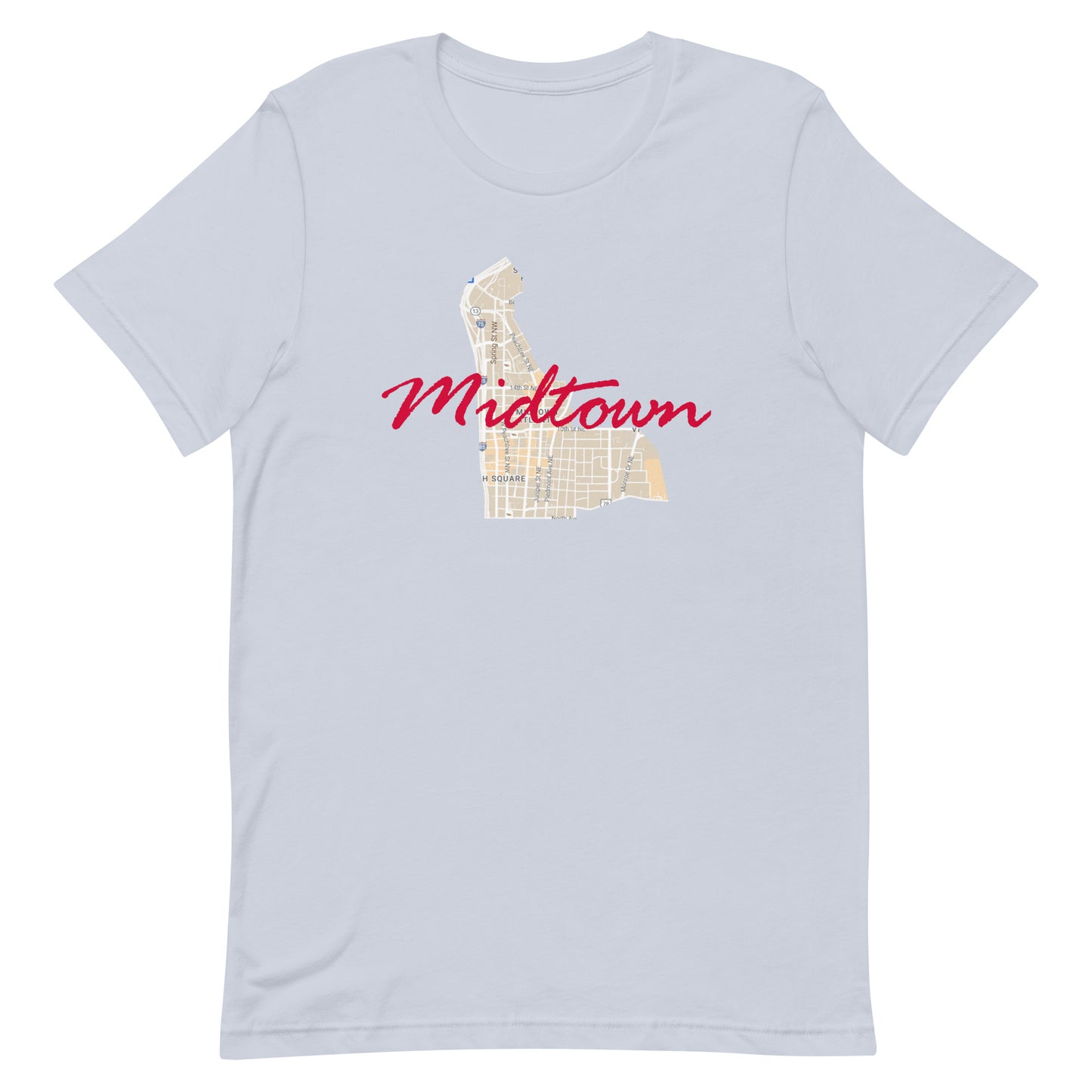 Atlanta Georgia Midtown Street Map Tee Light Blue unisex-staple-t-shirt-light-blue-front-63b398f0a02fd