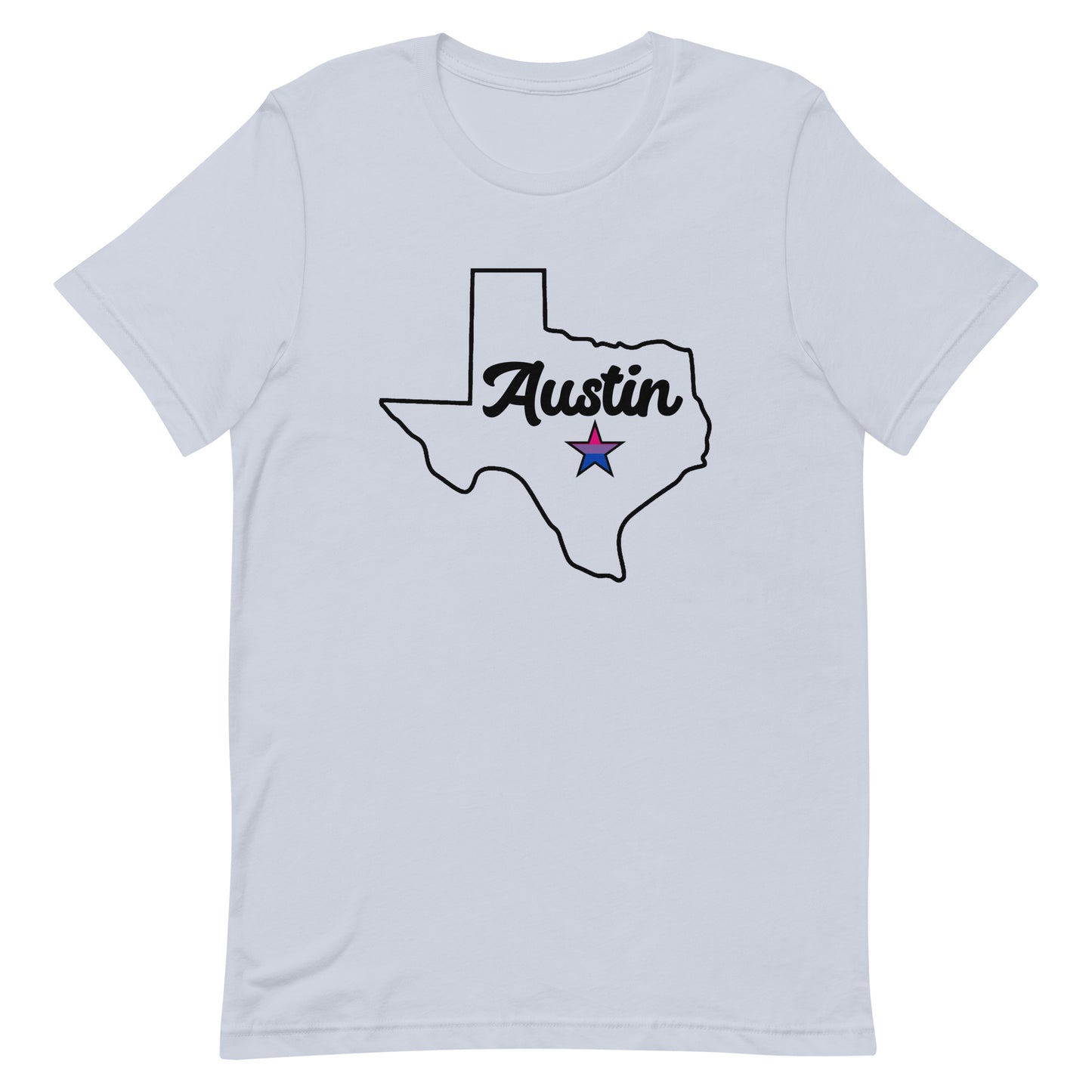 Austin Texas Bisexual Star Tee Light Blue Bisexual unisex-staple-t-shirt-light-blue-front-63b4cc27d38b7