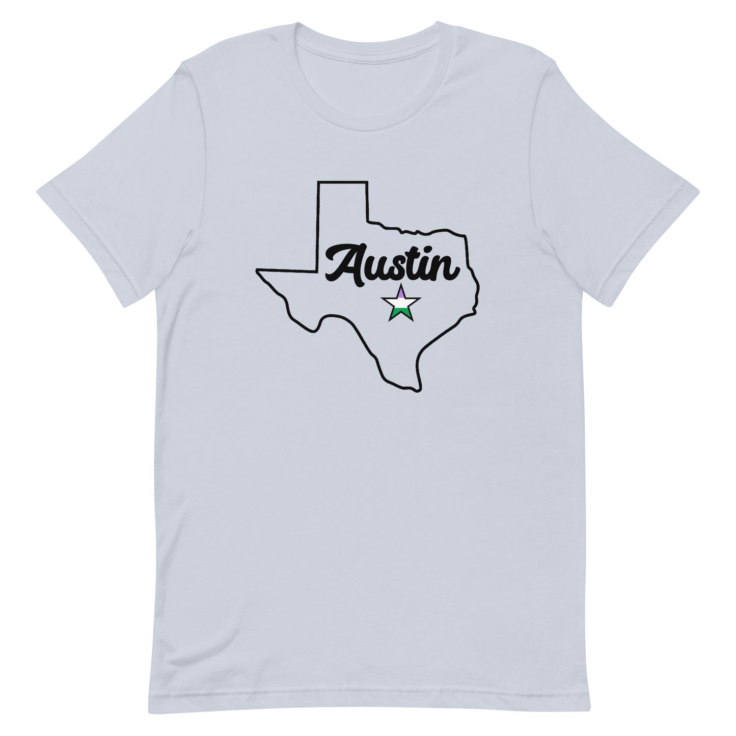 Austin Texas Genderqueer Star Tee Light Blue Genderqueer unisex-staple-t-shirt-light-blue-front-63b4ccacdacc1