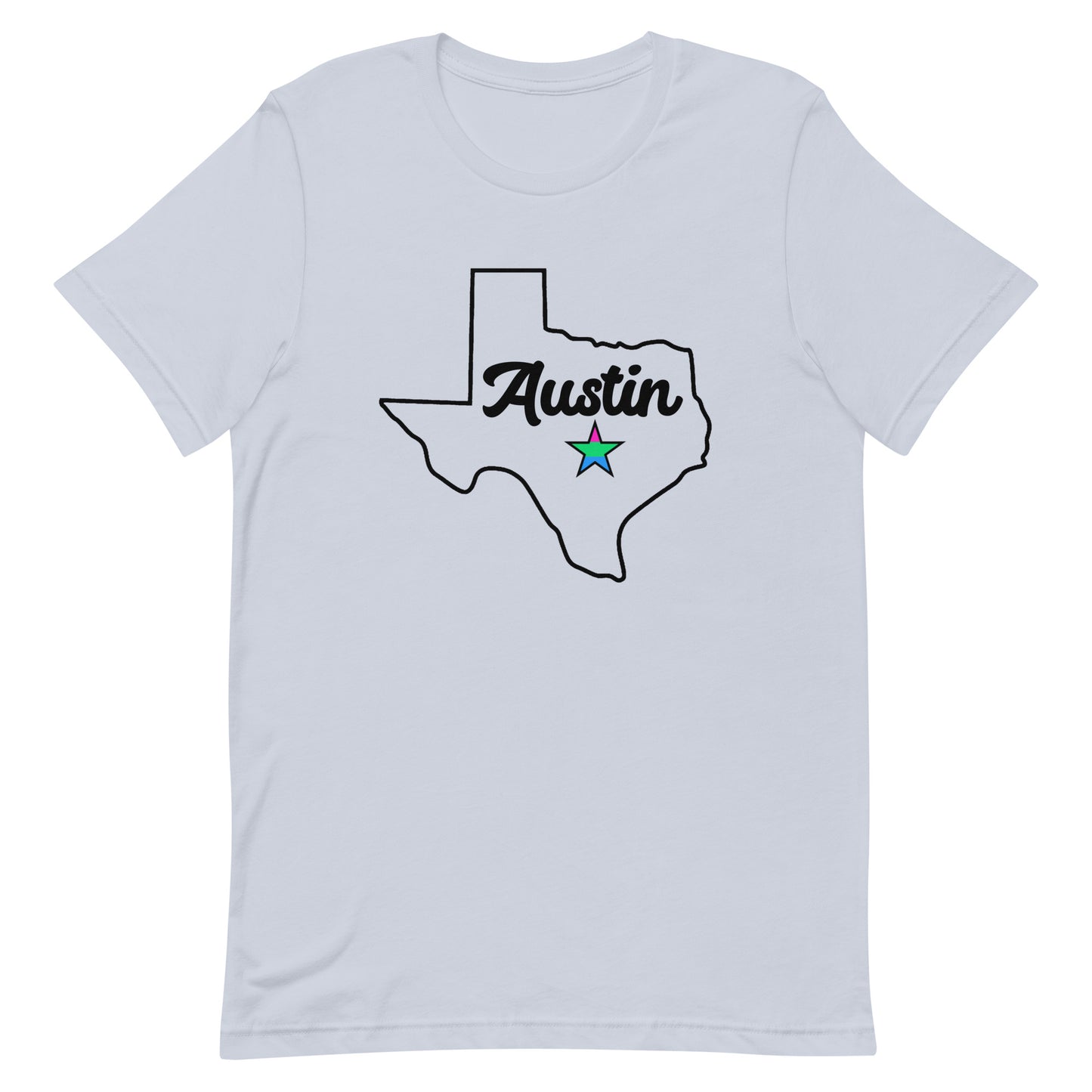 Austin Texas Polysexual Star Tee Light Blue Polysexual unisex-staple-t-shirt-light-blue-front-63b4cd540506a