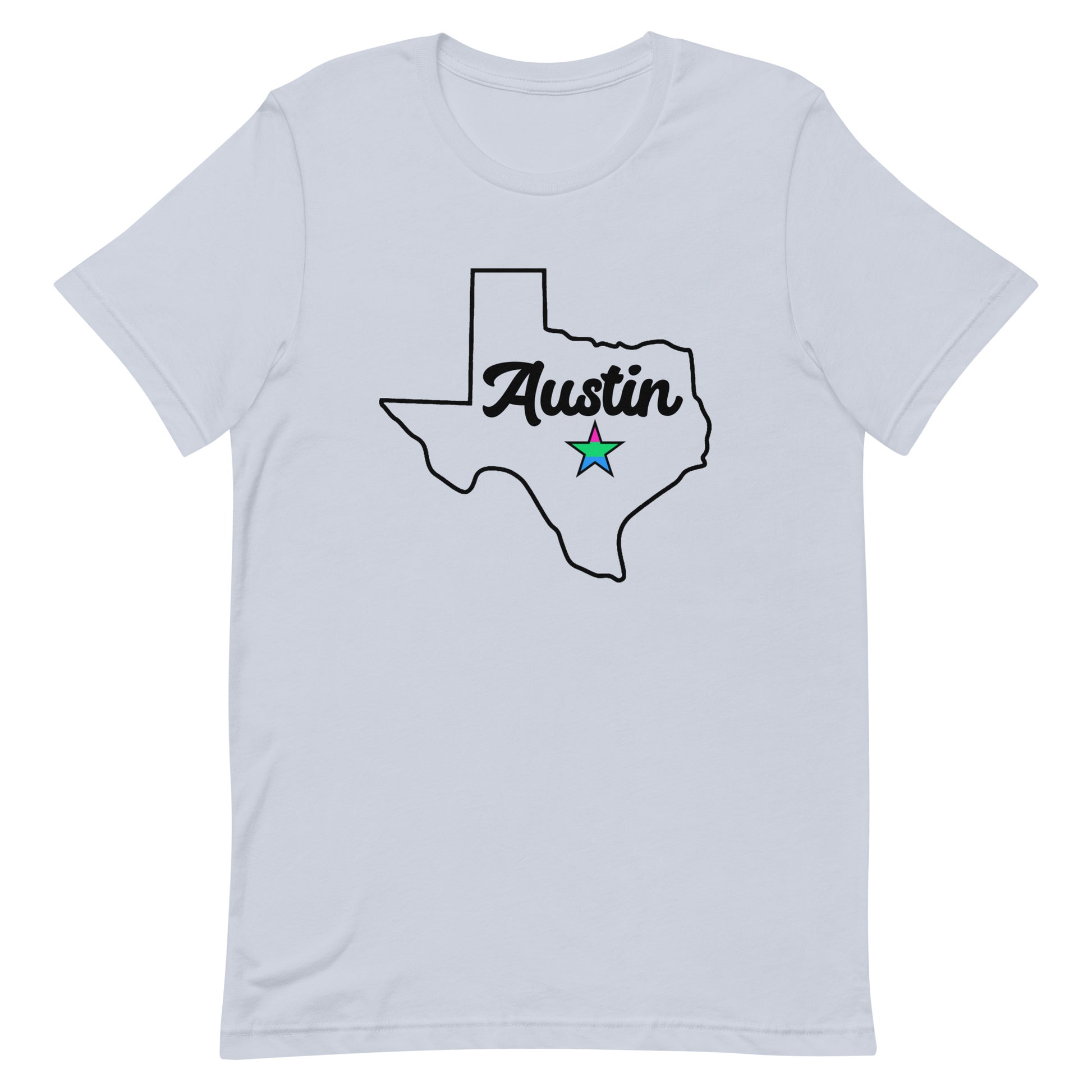 Austin Texas Polysexual Star Tee Light Blue Polysexual unisex-staple-t-shirt-light-blue-front-63b4cd540506a