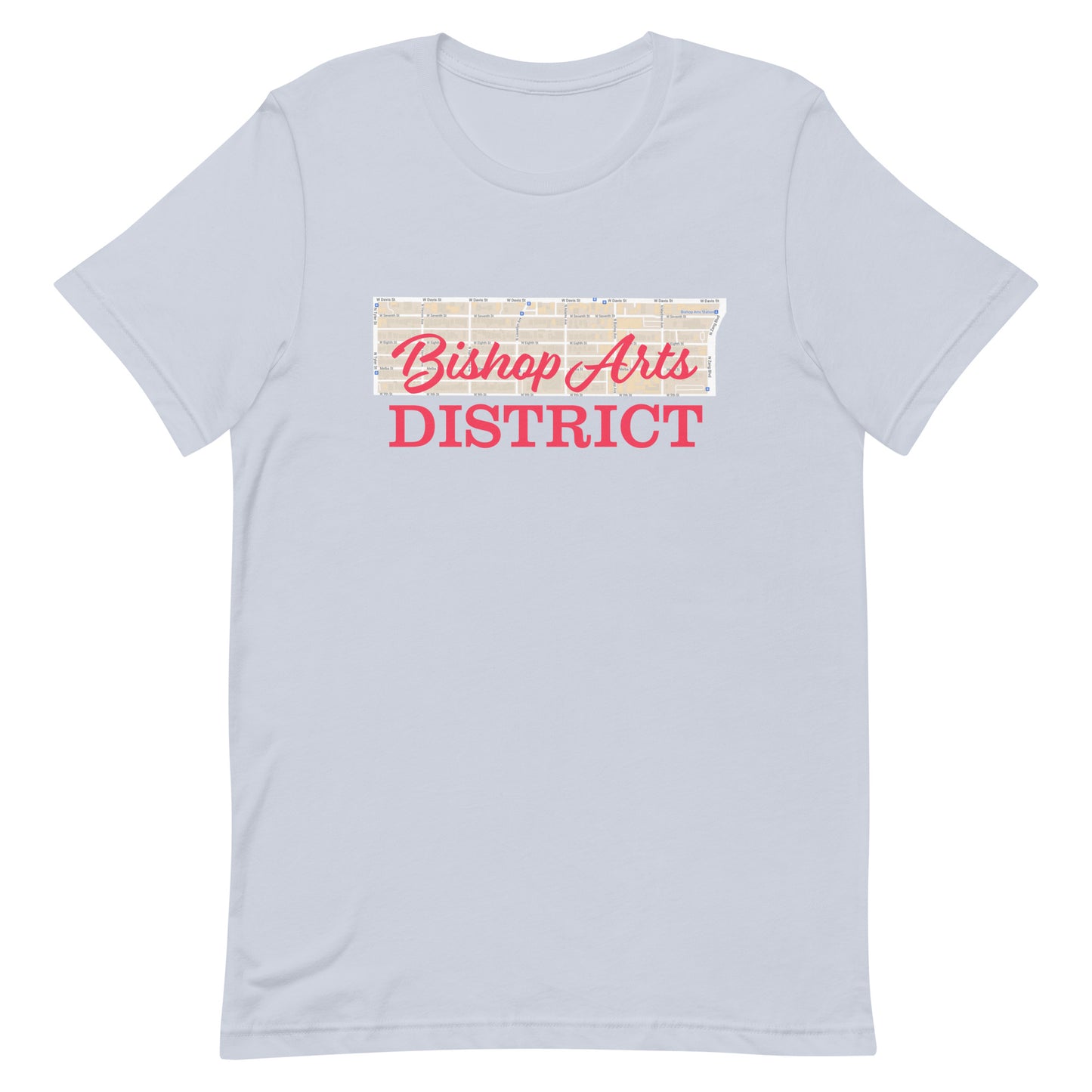 Bishop Arts District Street Map Tee Light Blue Texas unisex-staple-t-shirt-light-blue-front-63b4e25d64c6a