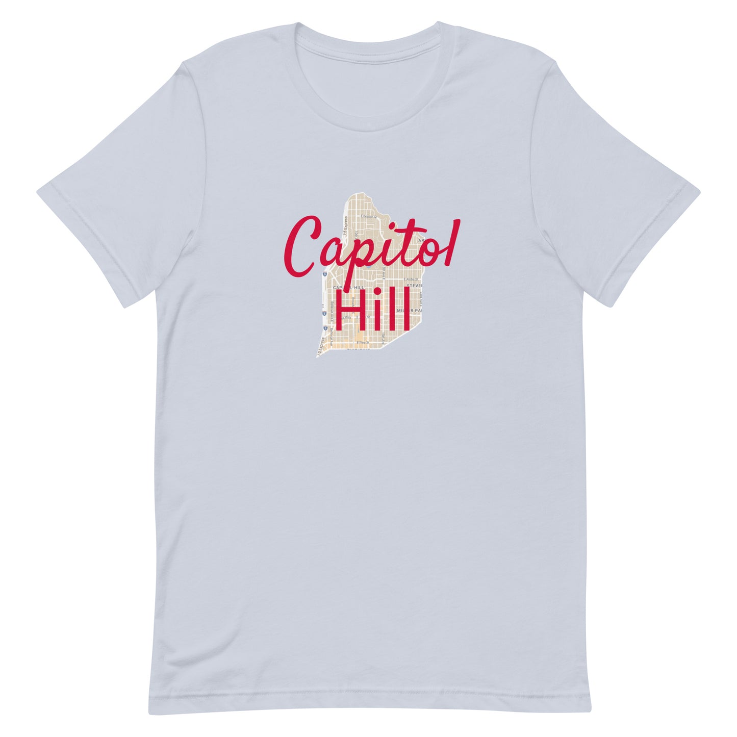 Seattle Washington Capitol Hill Street Map T-shirt Light Blue unisex-staple-t-shirt-light-blue-front-63b4e8fb90782