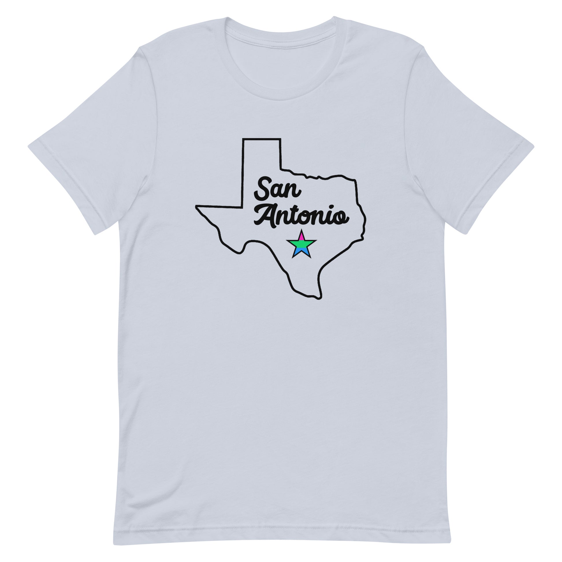 San Antonio Texas Polysexual Star Tee Light Blue Polysexual unisex-staple-t-shirt-light-blue-front-63b635aadc5ff