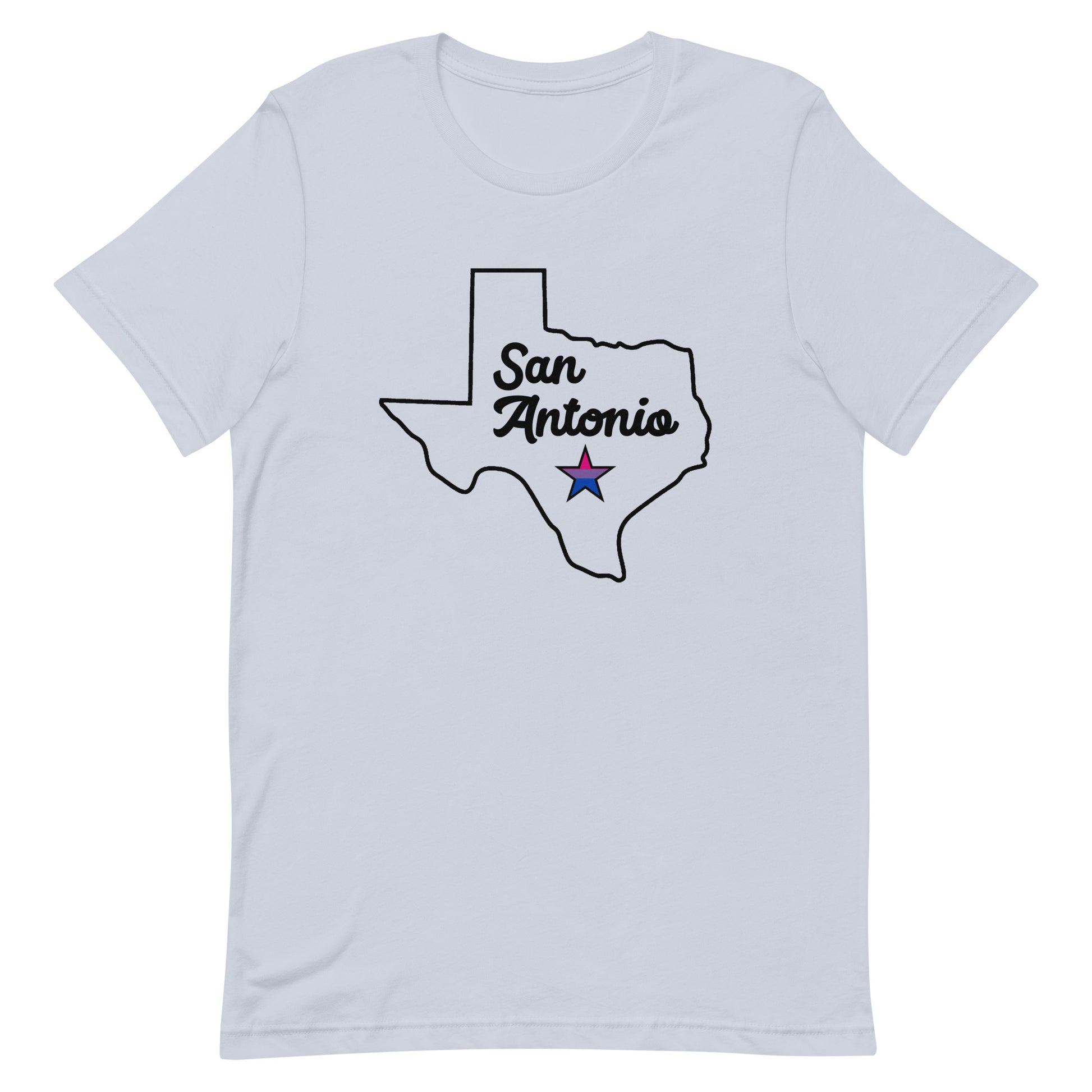 San Antonio Texas Bisexual Star Tee Light Blue Bisexual unisex-staple-t-shirt-light-blue-front-63b77ecaf015a