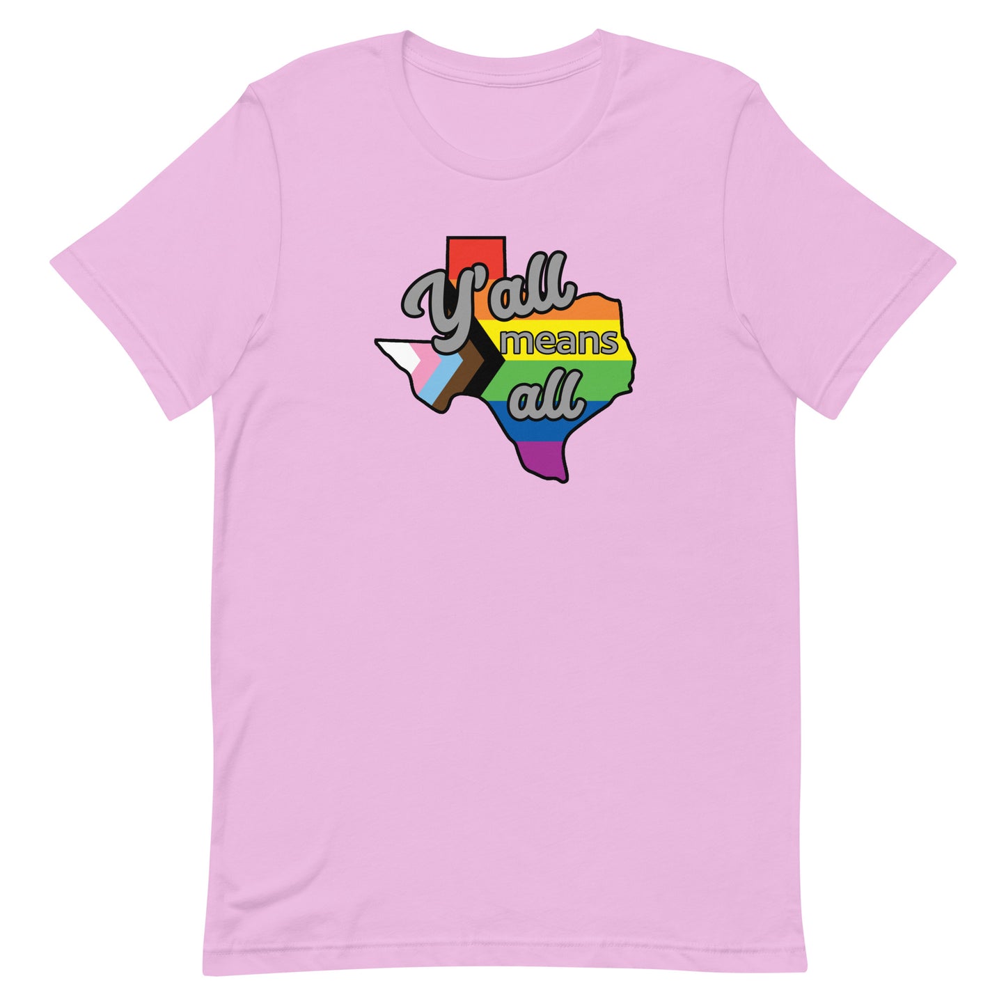 LGBTQ Pride T-Shirt - Yall Means All Texas Lilac Pride unisex-staple-t-shirt-lilac-front-63b4d432caa02