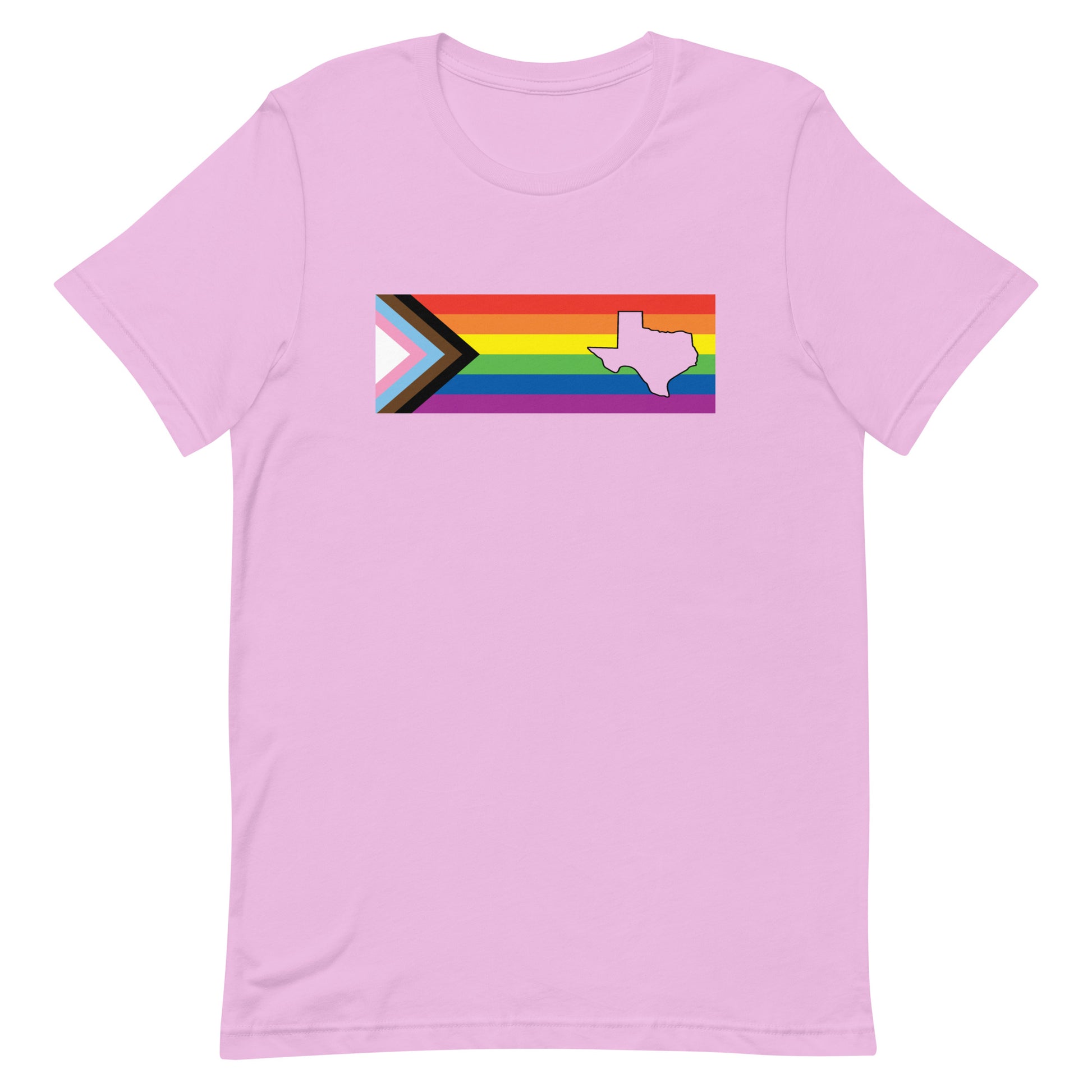 LGBTQ Progress Pride Flag Texas T-shirt - Daniel Quasar Lilac Pride unisex-staple-t-shirt-lilac-front-63b9de35ea677