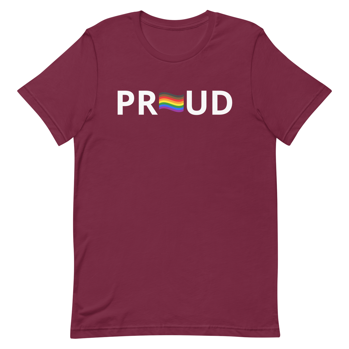 LGBTQ Pride T-Shirt - 8 Stripe "Proud" Maroon Pride unisex-staple-t-shirt-maroon-front-6312c7711638b