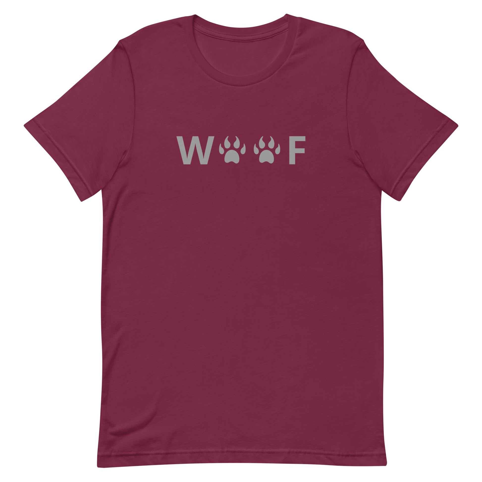 Woof T-shirt Maroon Gay unisex-staple-t-shirt-maroon-front-63b390cd8afbb