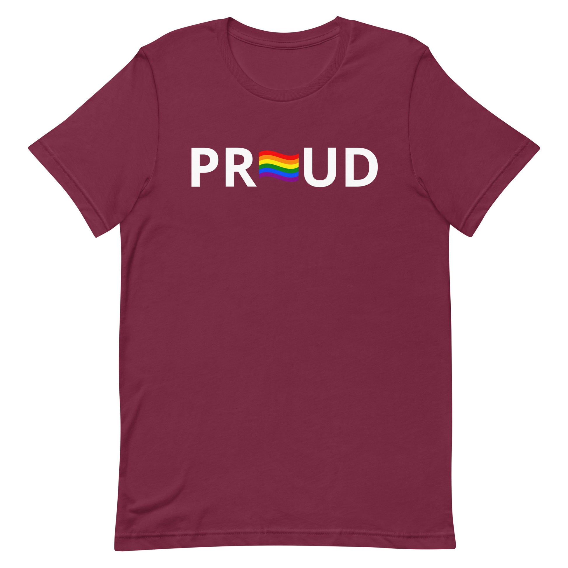 LGBTQ Pride T-Shirt - "Proud" Maroon Pride unisex-staple-t-shirt-maroon-front-63b76e312c4ab