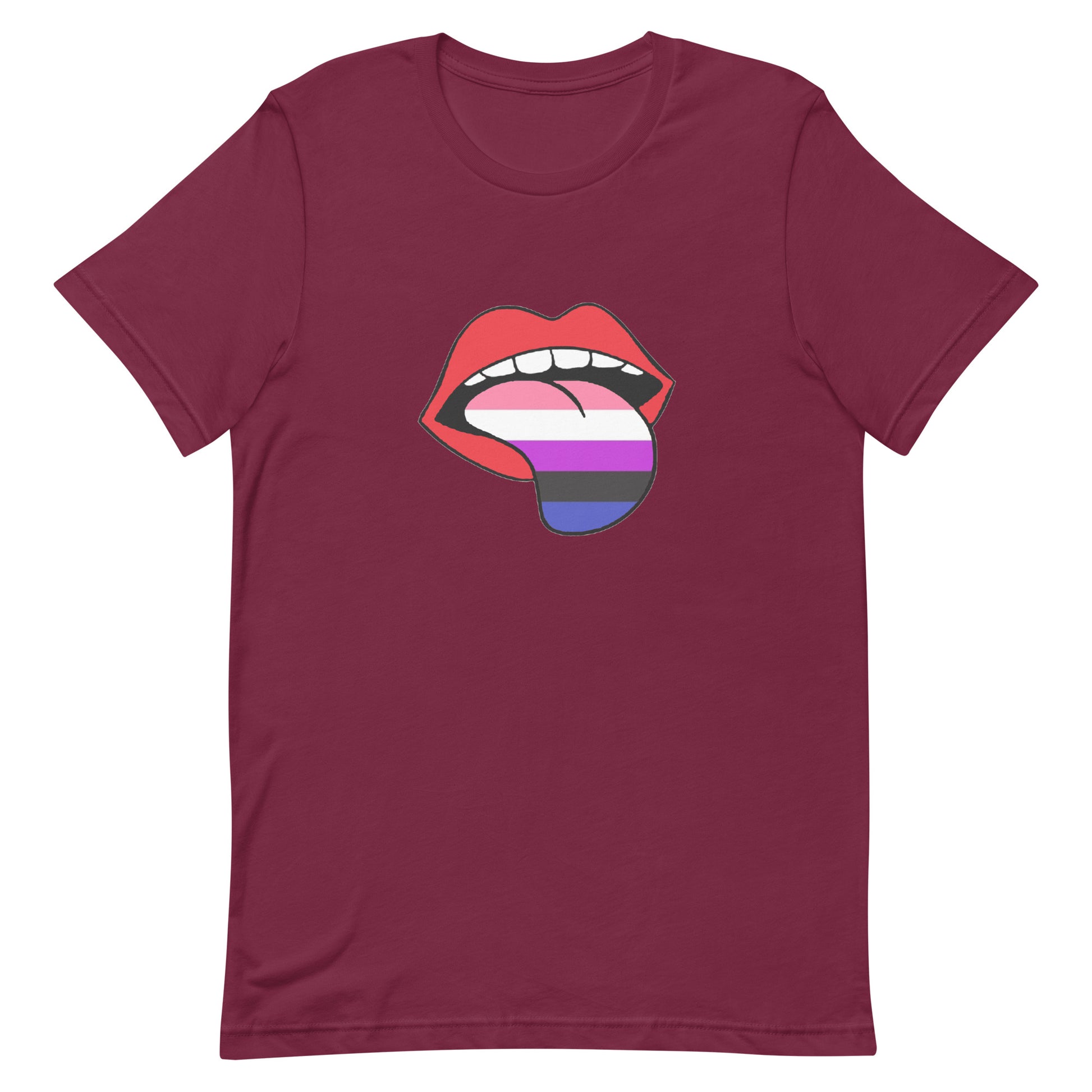 Genderfluid Pride Shirt - Tongue Maroon Genderfluid unisex-staple-t-shirt-maroon-front-63b77f7fc1c80