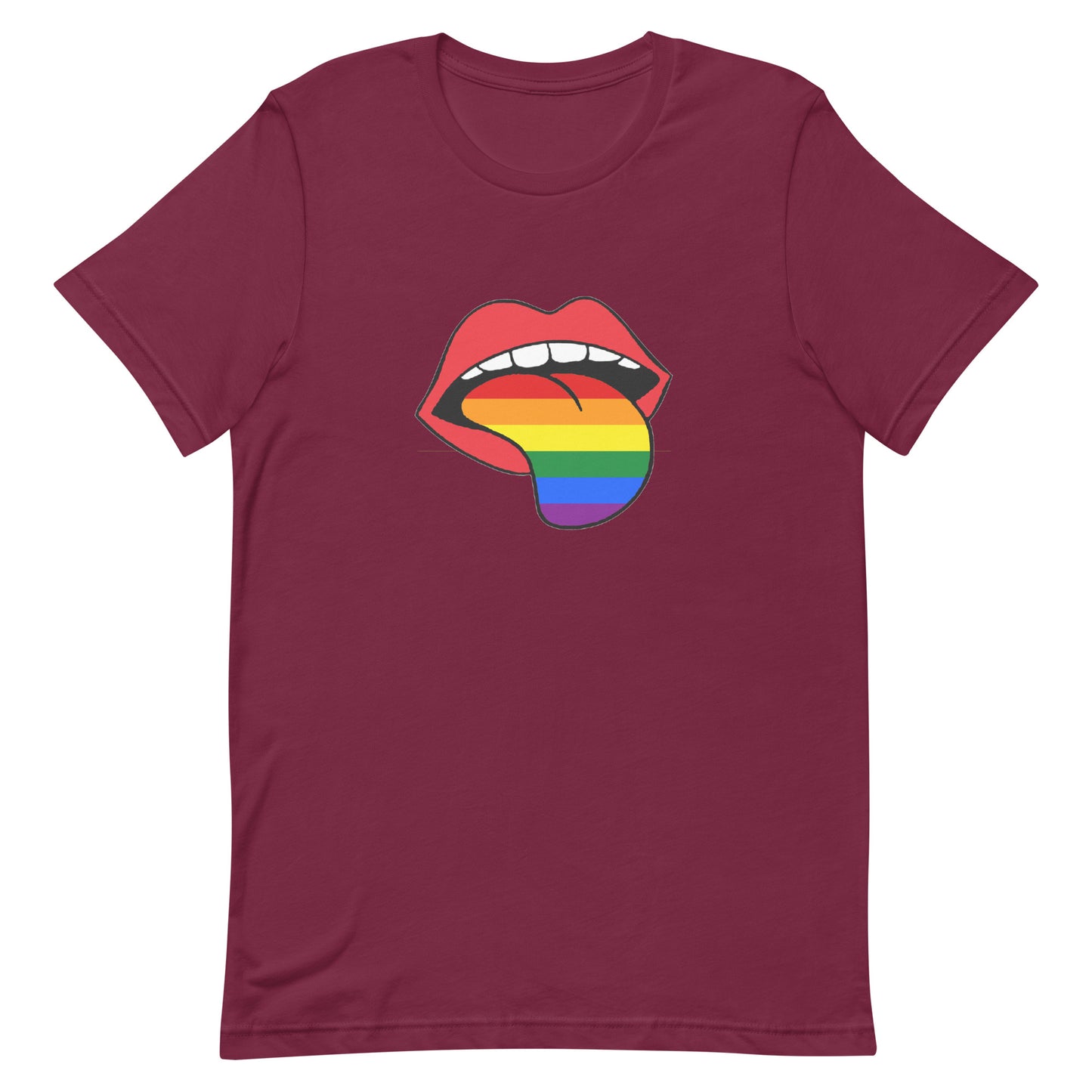 LGBTQ Pride T-Shirt - Rainbow Tongue Maroon Pride unisex-staple-t-shirt-maroon-front-63b899c72722c