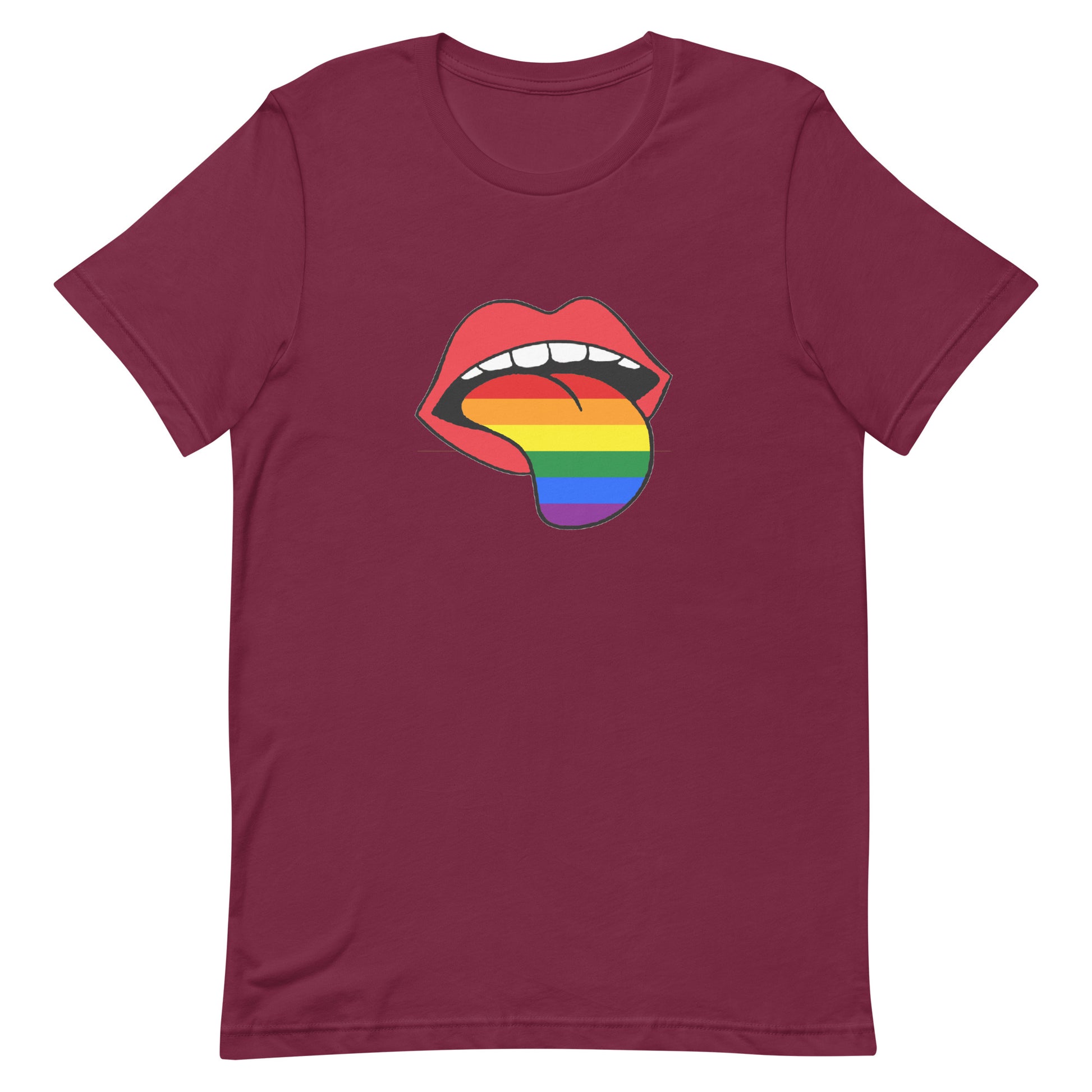 LGBTQ Pride T-Shirt - Rainbow Tongue Maroon Pride unisex-staple-t-shirt-maroon-front-63b899c72722c