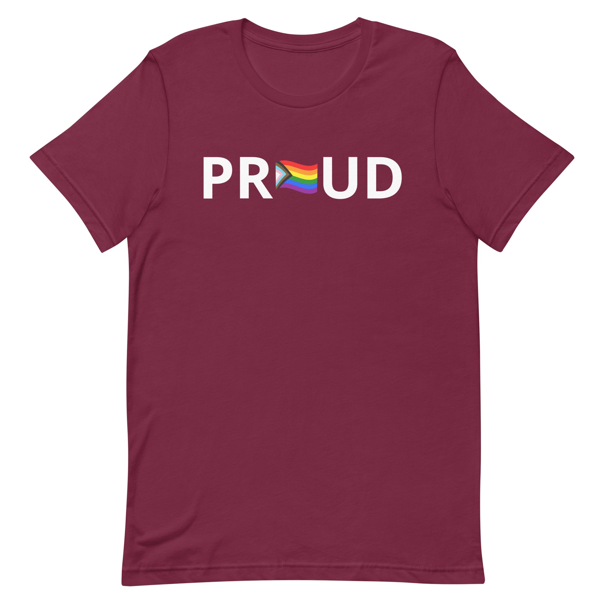 LGBTQ Pride T-Shirt - Progress Pride Proud Maroon Pride unisex-staple-t-shirt-maroon-front-63b9da21c9b2b