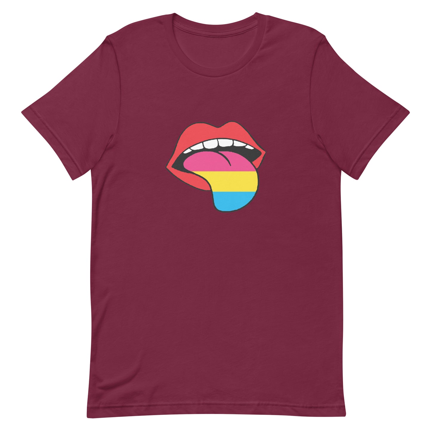 Pansexual Pan Pride T-Shirt - Tongue Maroon Pansexual unisex-staple-t-shirt-maroon-front-63ba1b65b5f09