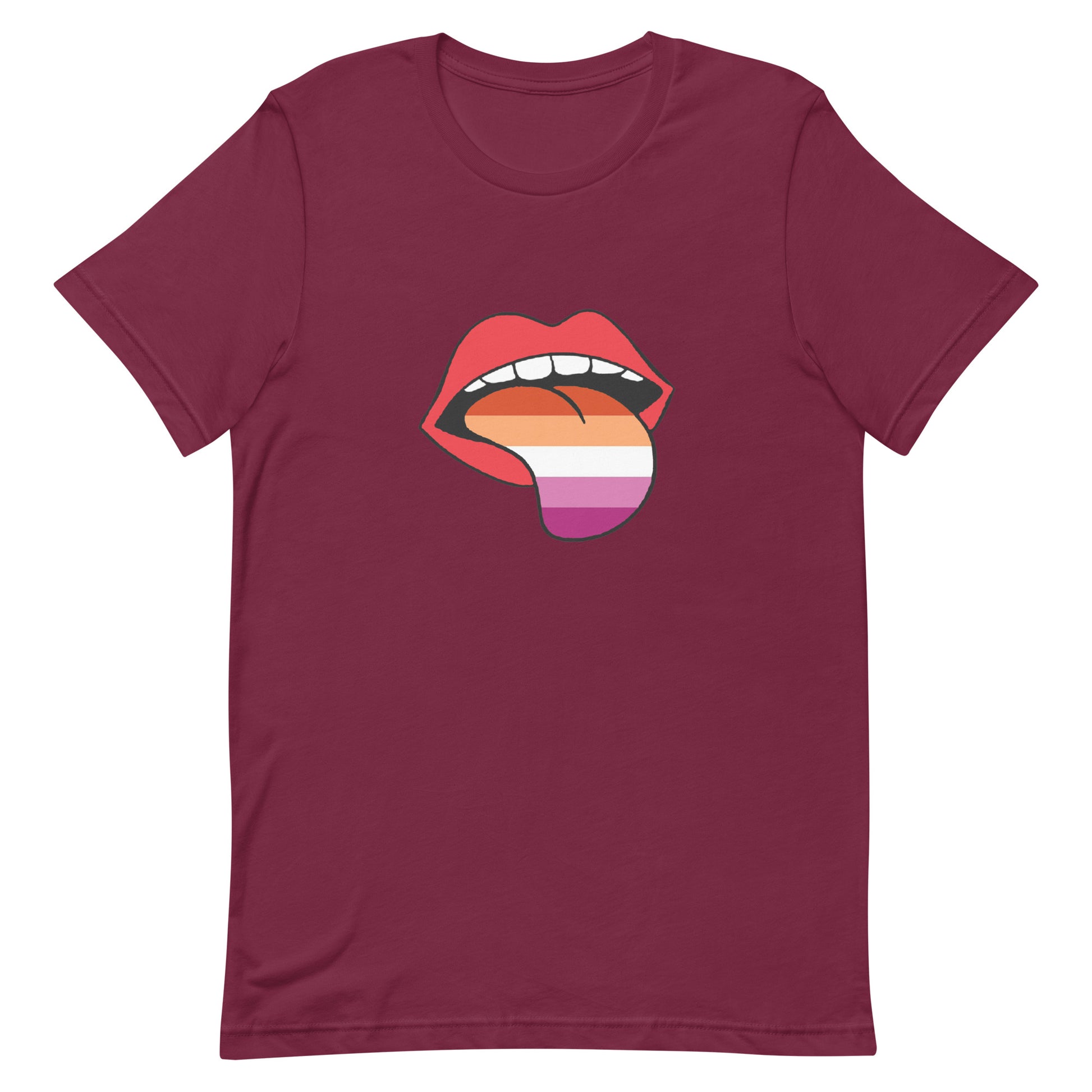 Lesbian Pride T-Shirt - Tongue Maroon Lesbian unisex-staple-t-shirt-maroon-front-63ba2093ac1cb