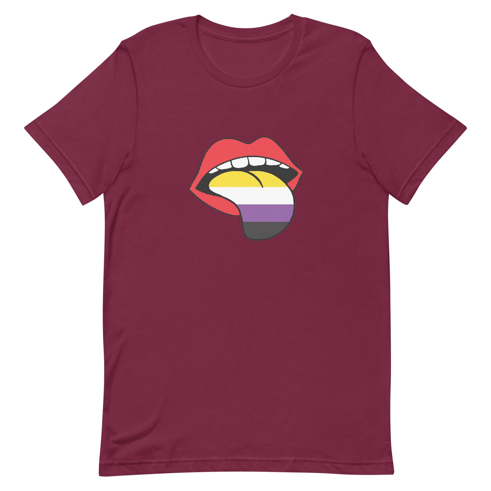 Nonbinary Enby Pride T-Shirt - Tongue Maroon Nonbinary unisex-staple-t-shirt-maroon-front-63ba22766b86d