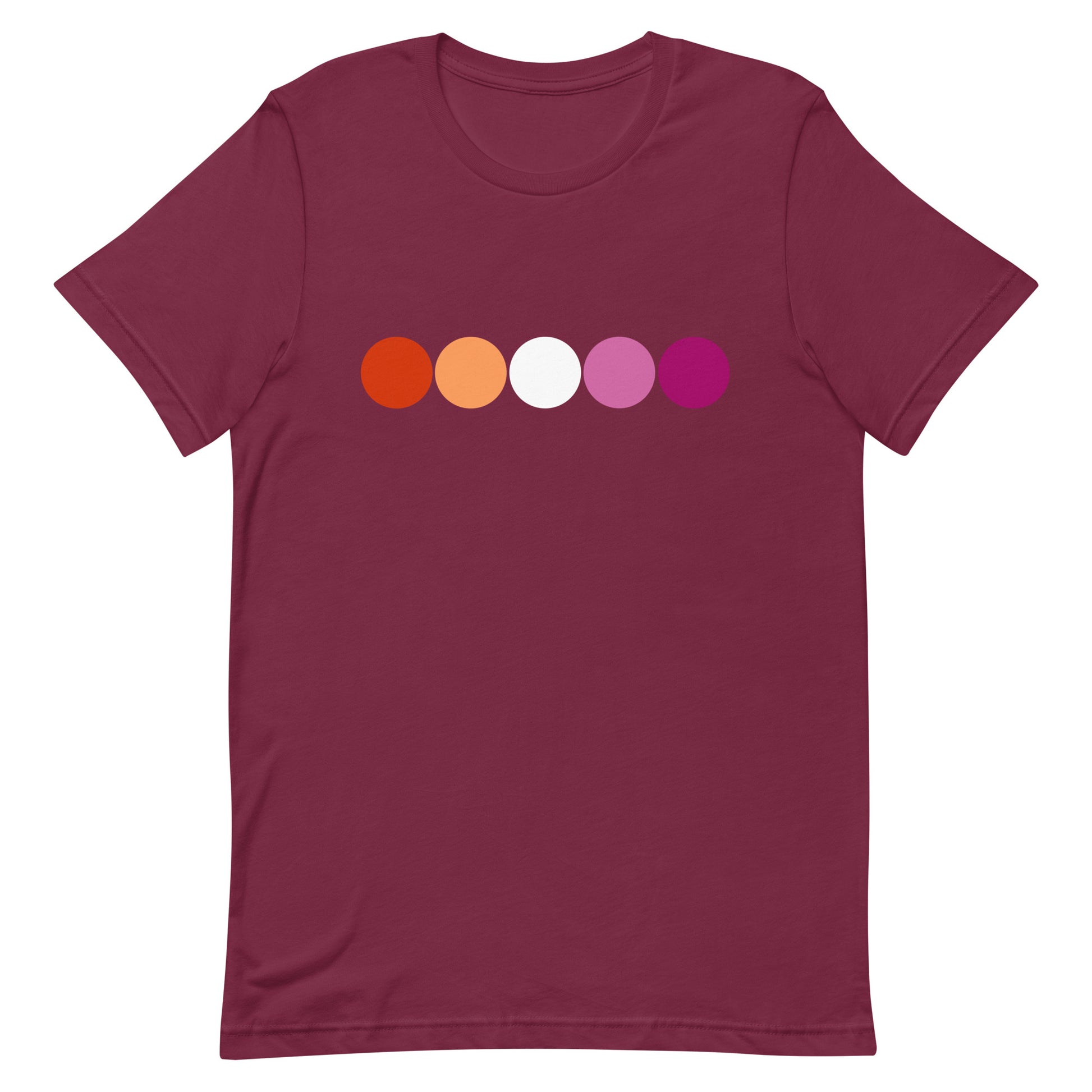 Lesbian Pride T-shirt - Circles Maroon Lesbian unisex-staple-t-shirt-maroon-front-63bb6efe01c4a