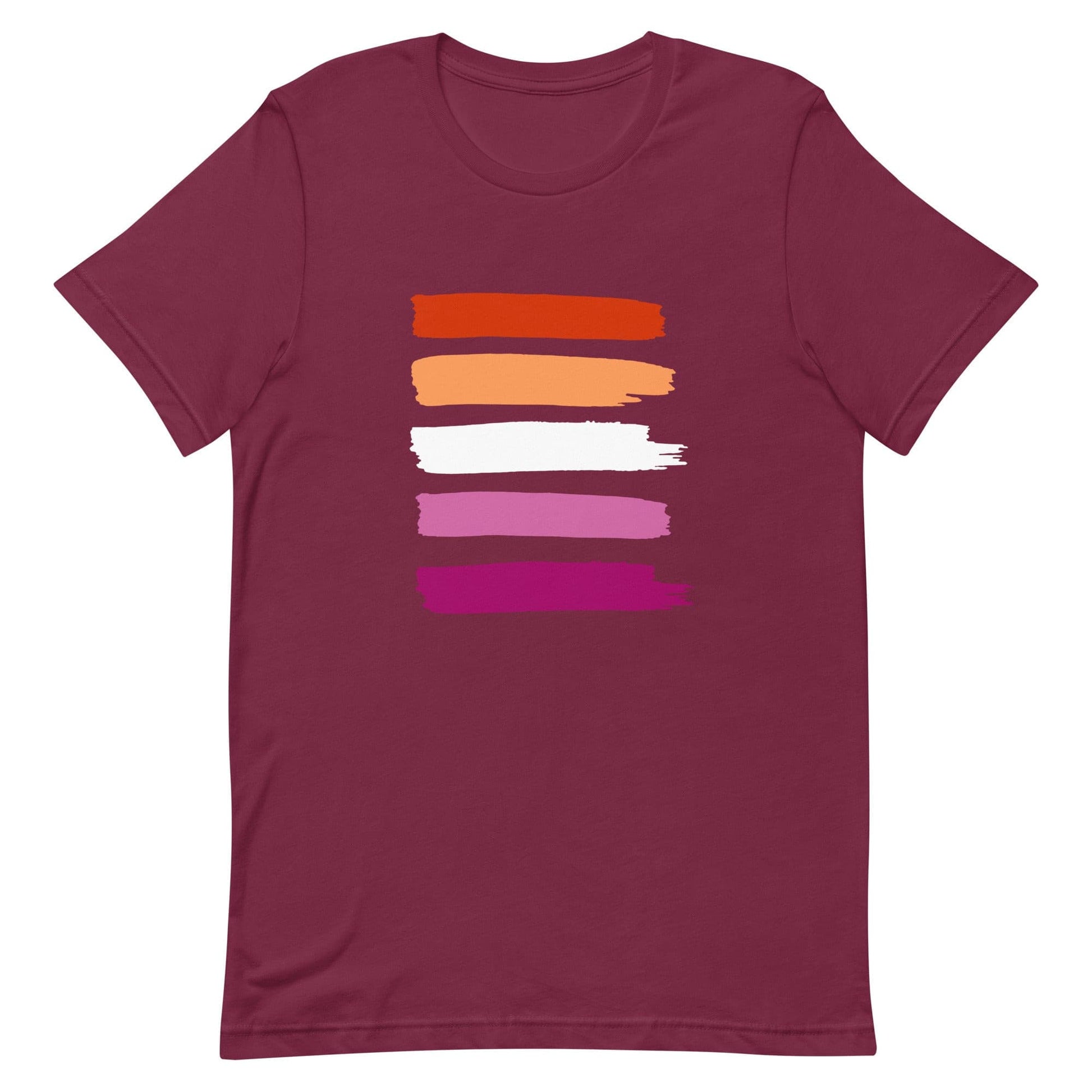 Lesbian Pride T-Shirt - Paint Stripes Maroon Lesbian unisex-staple-t-shirt-maroon-front-63ec36cf151da