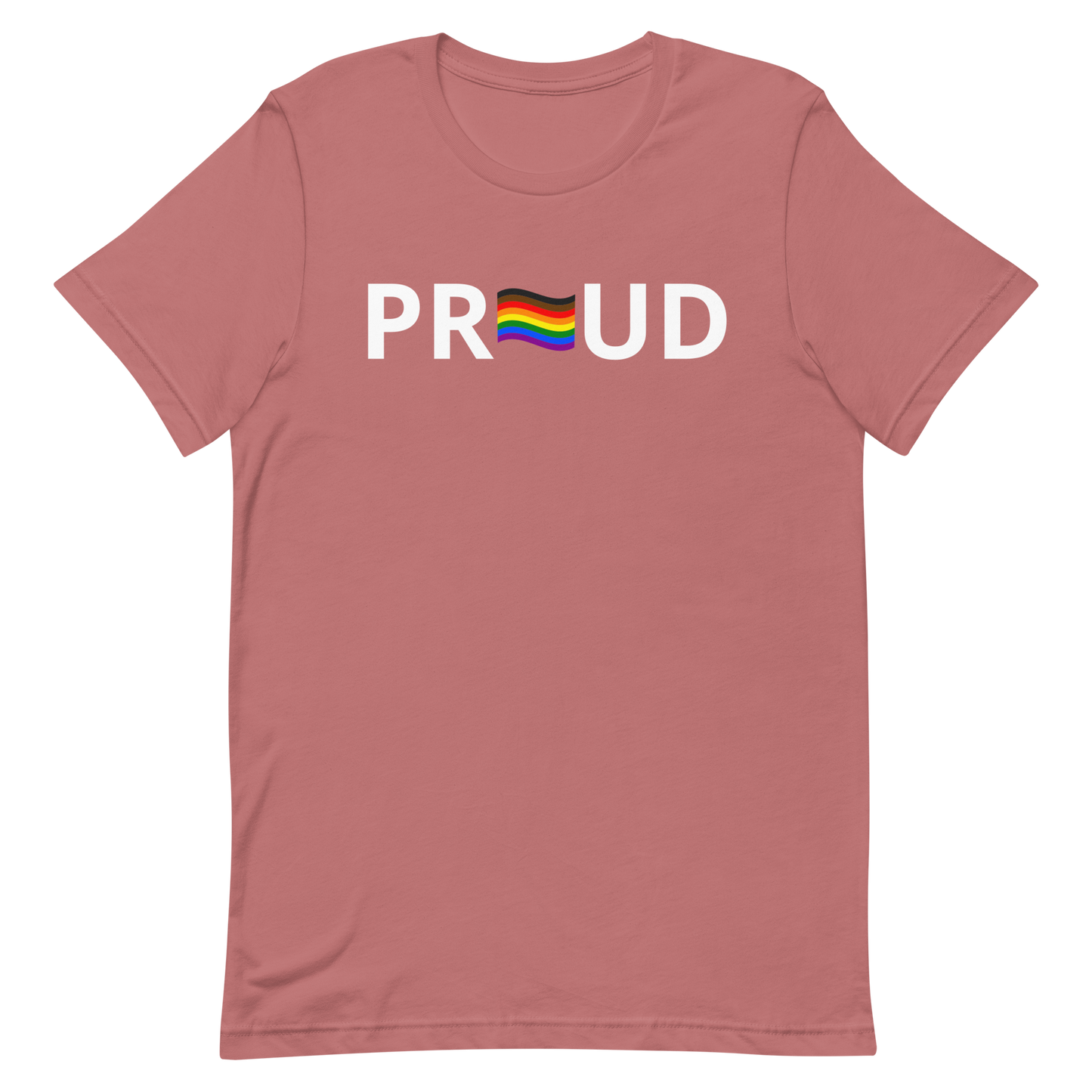 LGBTQ Pride T-Shirt - 8 Stripe "Proud" Mauve Pride unisex-staple-t-shirt-mauve-front-6312c77148a2b