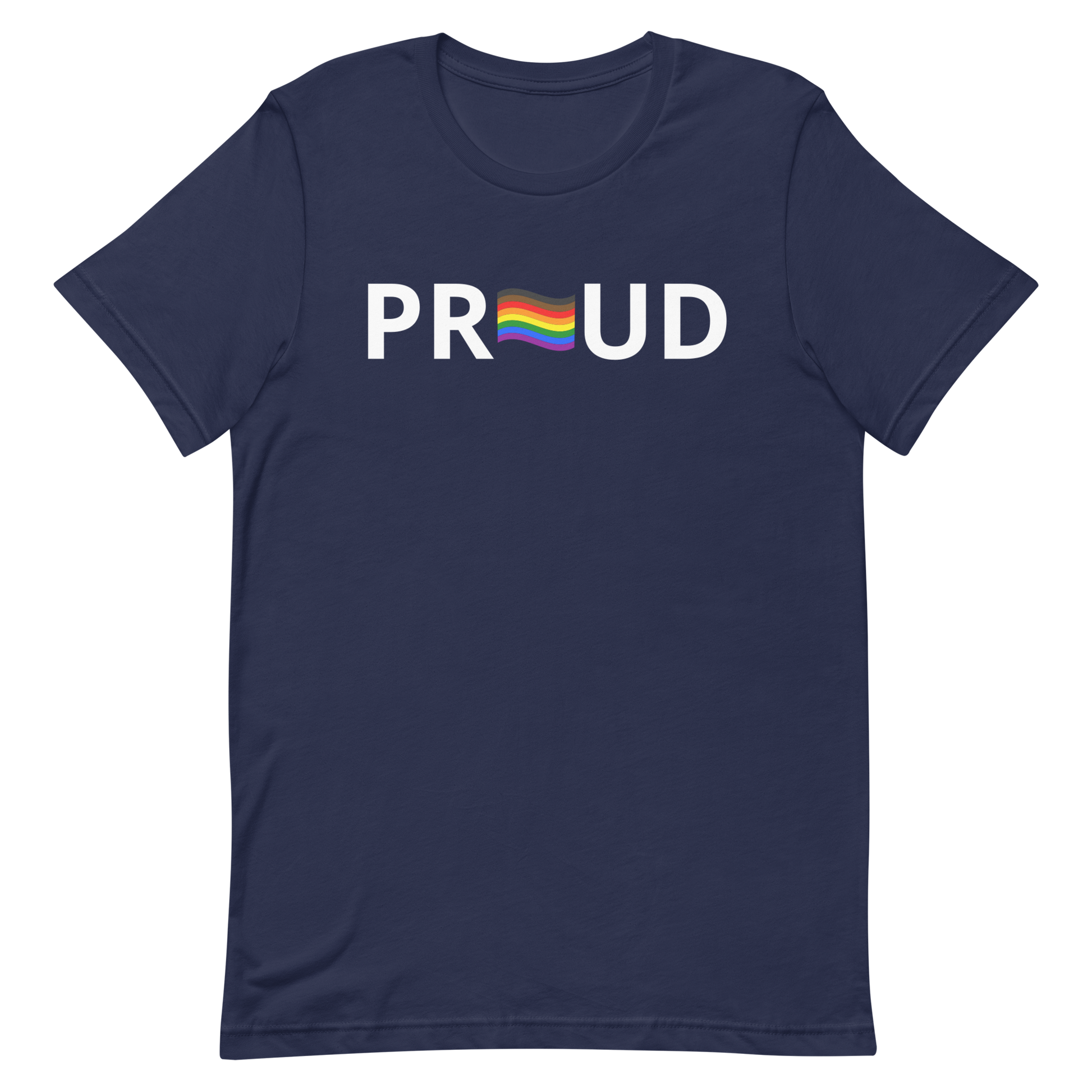 LGBTQ Pride T-Shirt - 8 Stripe "Proud" Navy Pride unisex-staple-t-shirt-navy-front-6312c77111fca