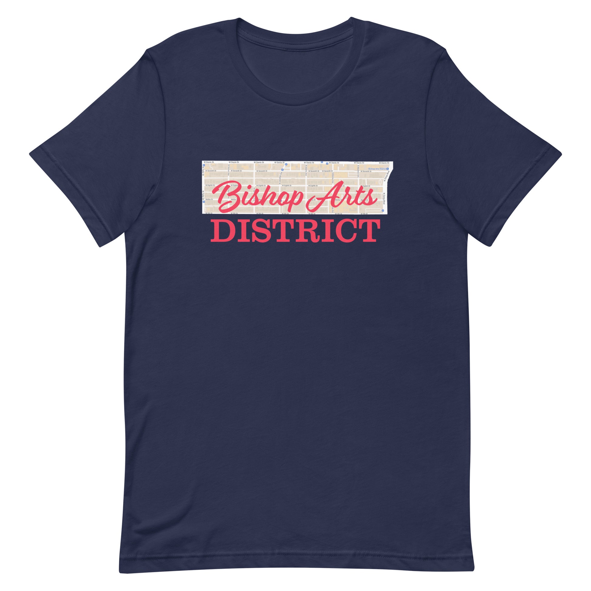 Bishop Arts District Street Map Tee Navy Texas unisex-staple-t-shirt-navy-front-63b4e25d5c52b