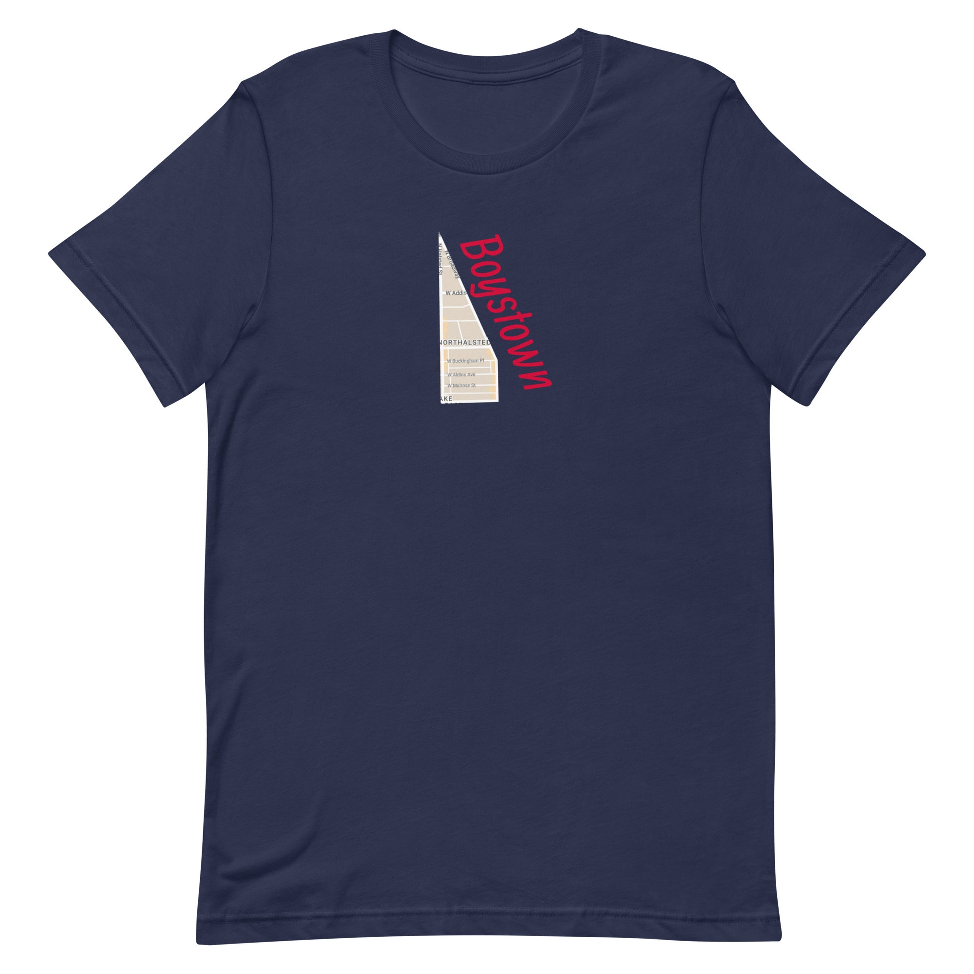 Chicago Boystown Street Map Tee Navy unisex-staple-t-shirt-navy-front-63b4e2b2177e3